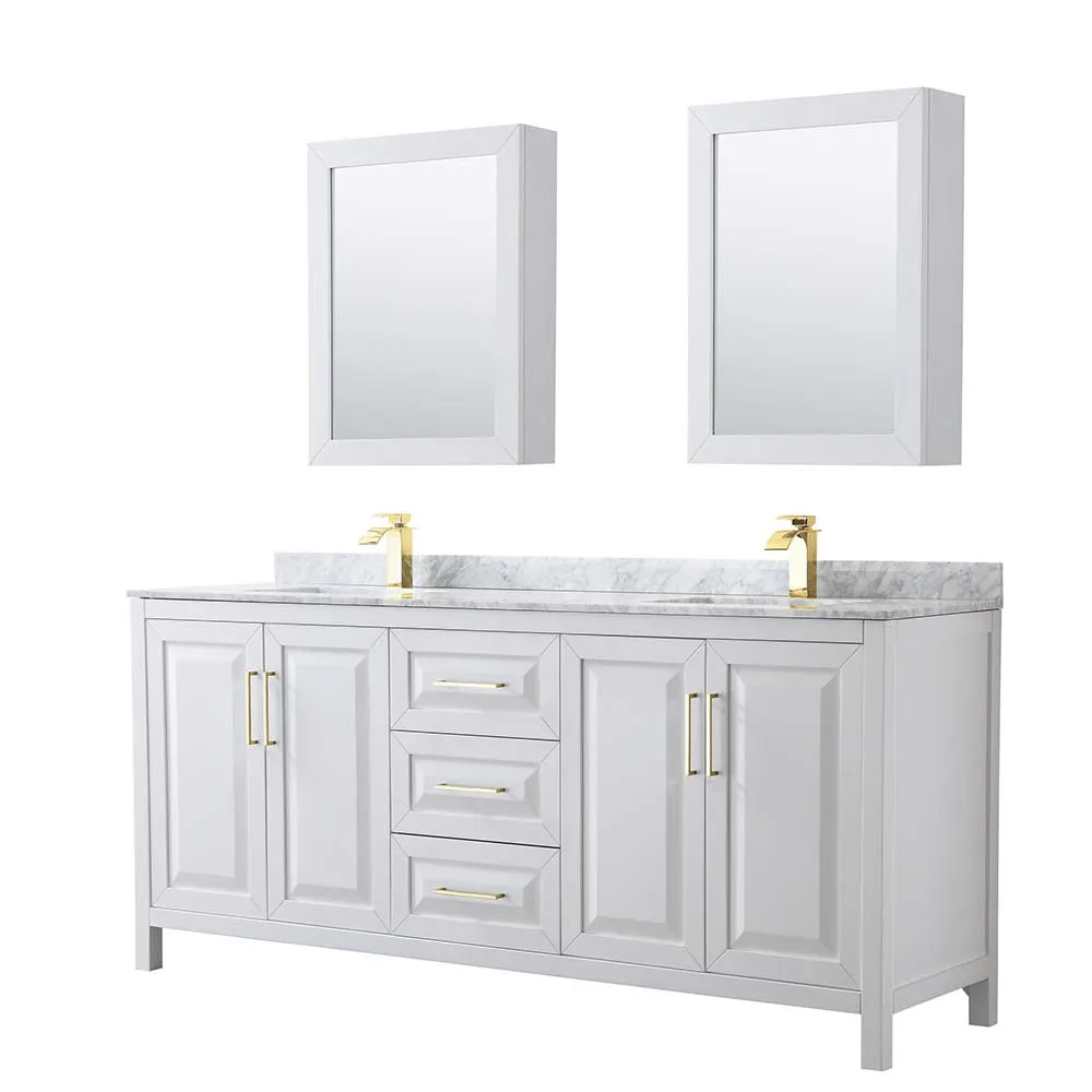 Daria 80 Inch Double Bathroom Vanity in White - Brushed Gold Trim