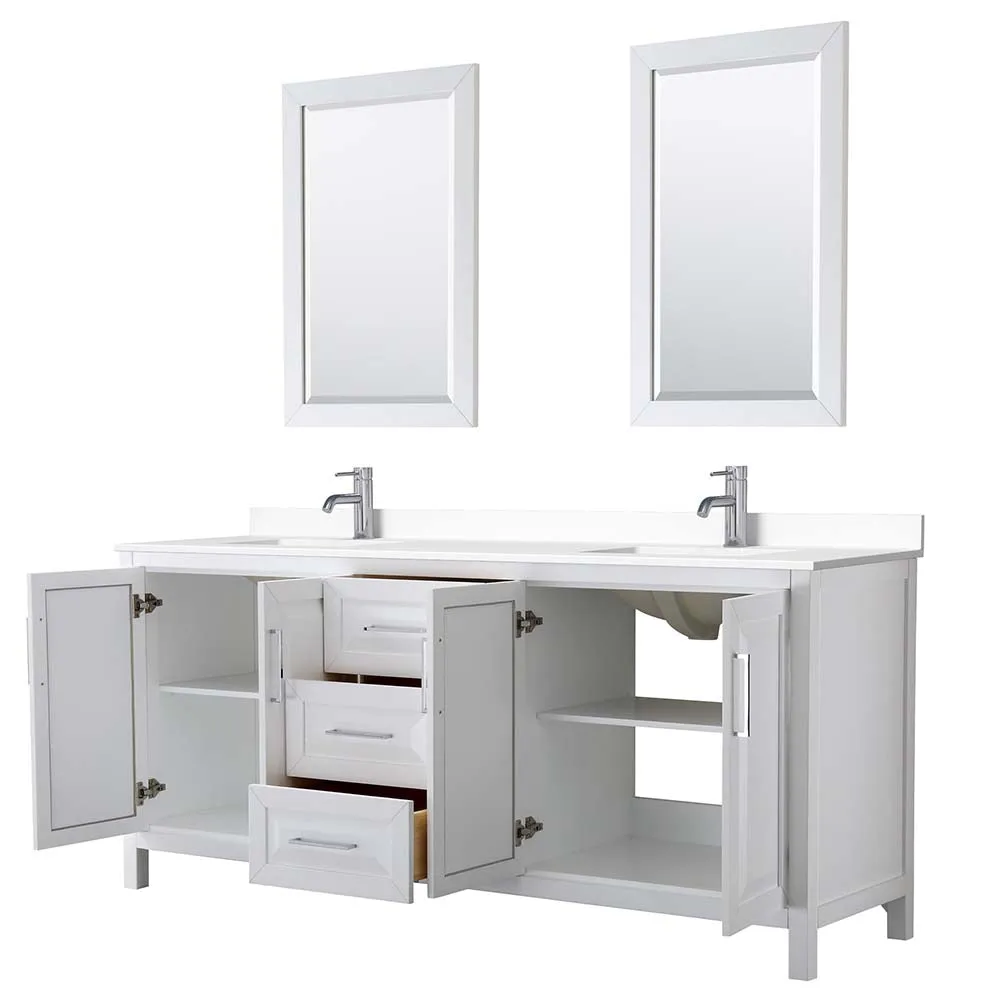Daria 80 Inch Double Bathroom Vanity in White - Polished Chrome Trim