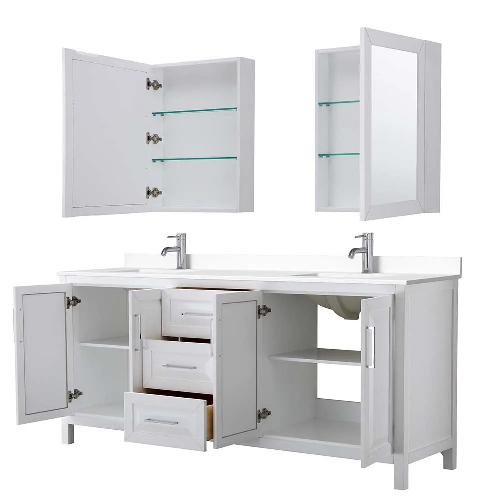 Daria 80 Inch Double Bathroom Vanity in White - Polished Chrome Trim