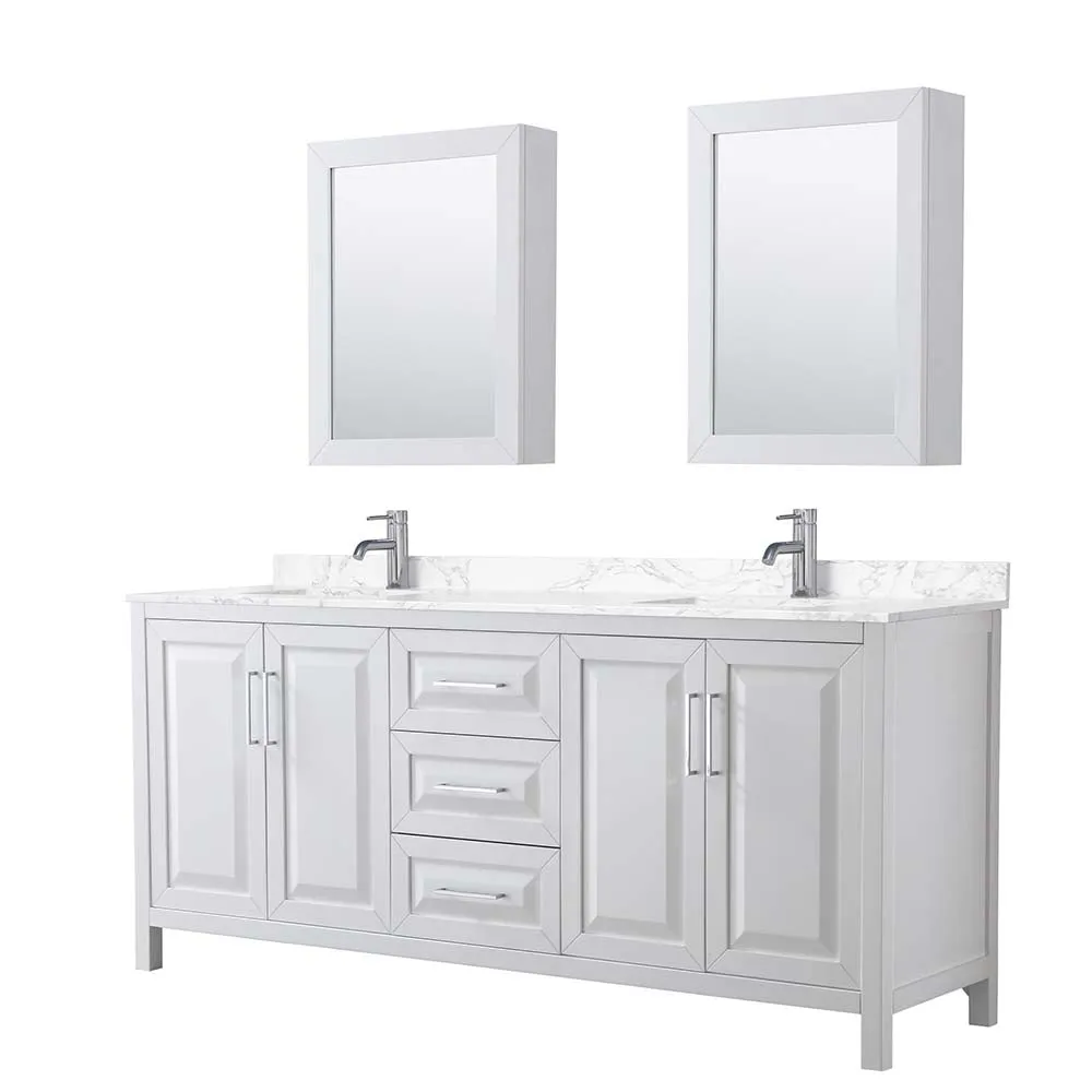 Daria 80 Inch Double Bathroom Vanity in White - Polished Chrome Trim