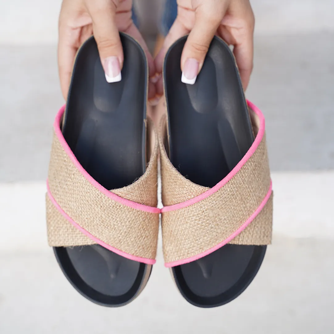 Doubly | Criss Cross Framed Slides - Pink