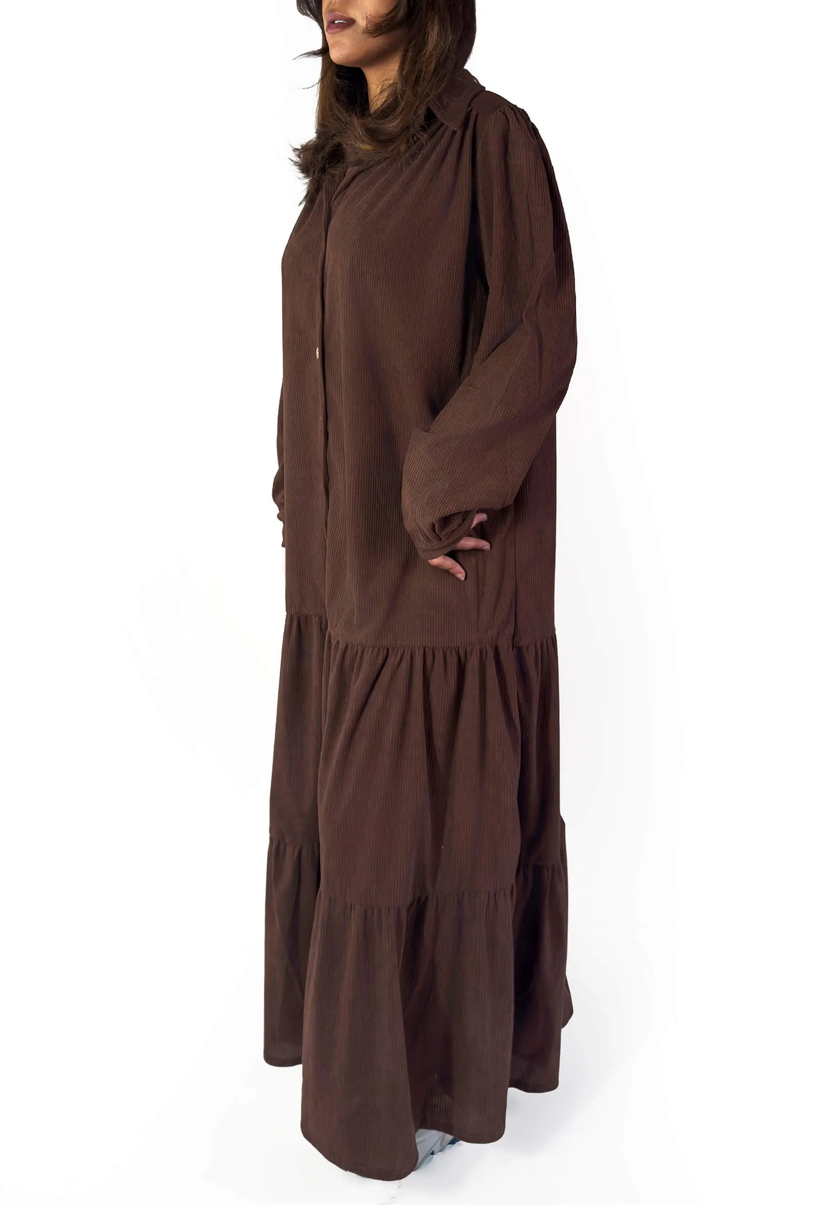 Elegant Chocolate Brown Layered Winter Dress