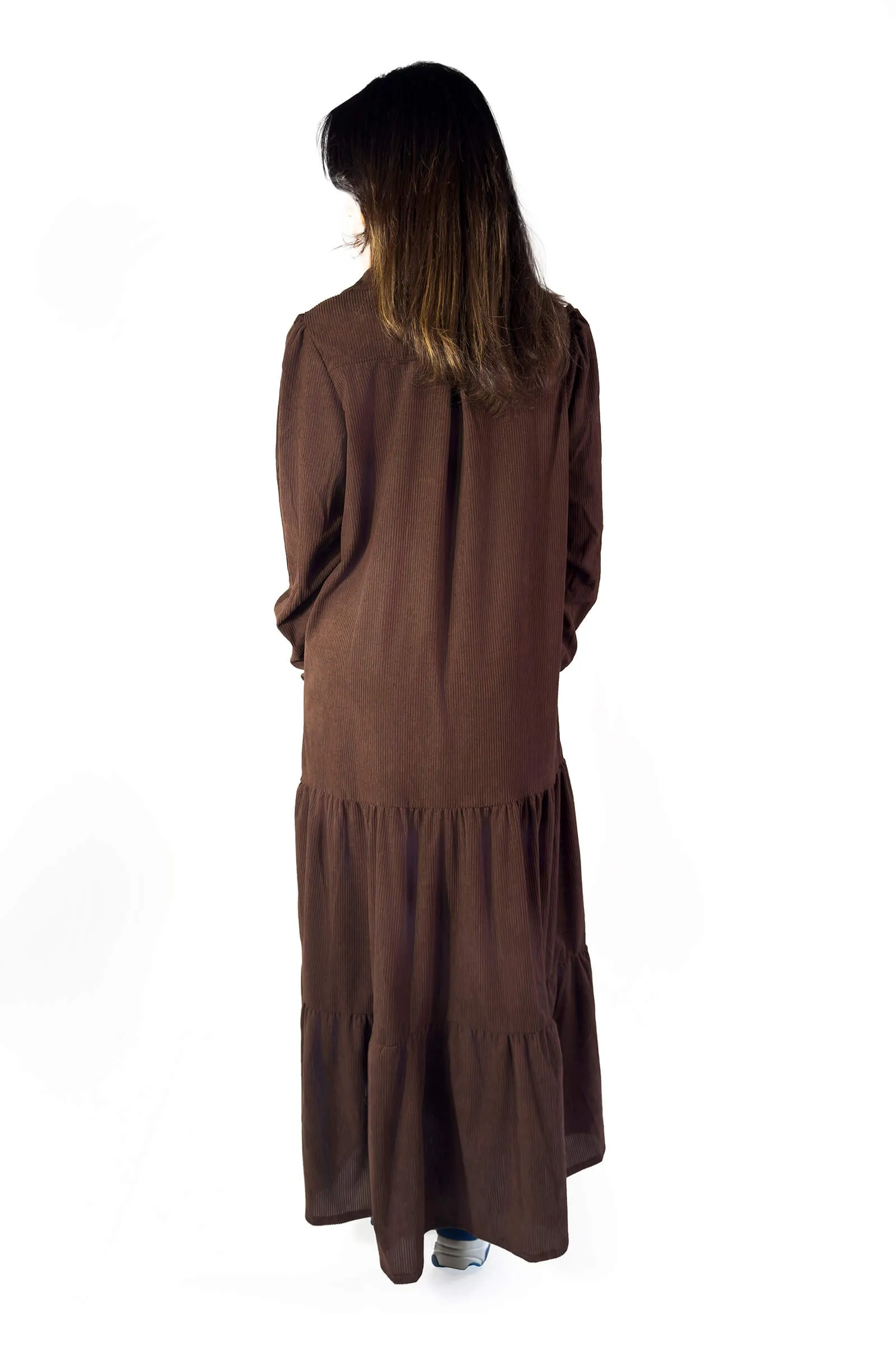 Elegant Chocolate Brown Layered Winter Dress