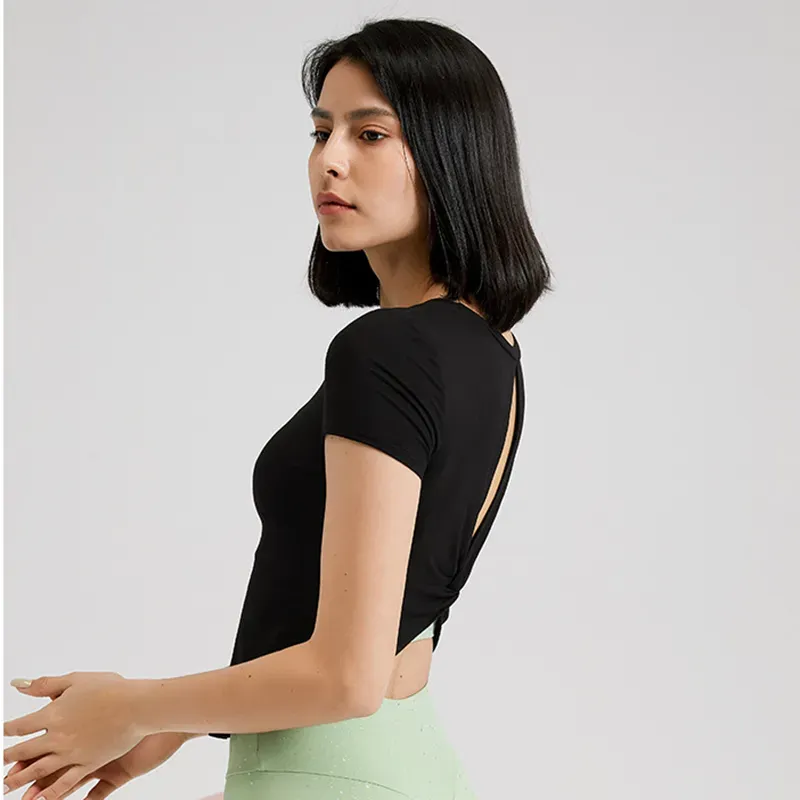 Elena Short Sleeve Twist Back Cutout Crop Top