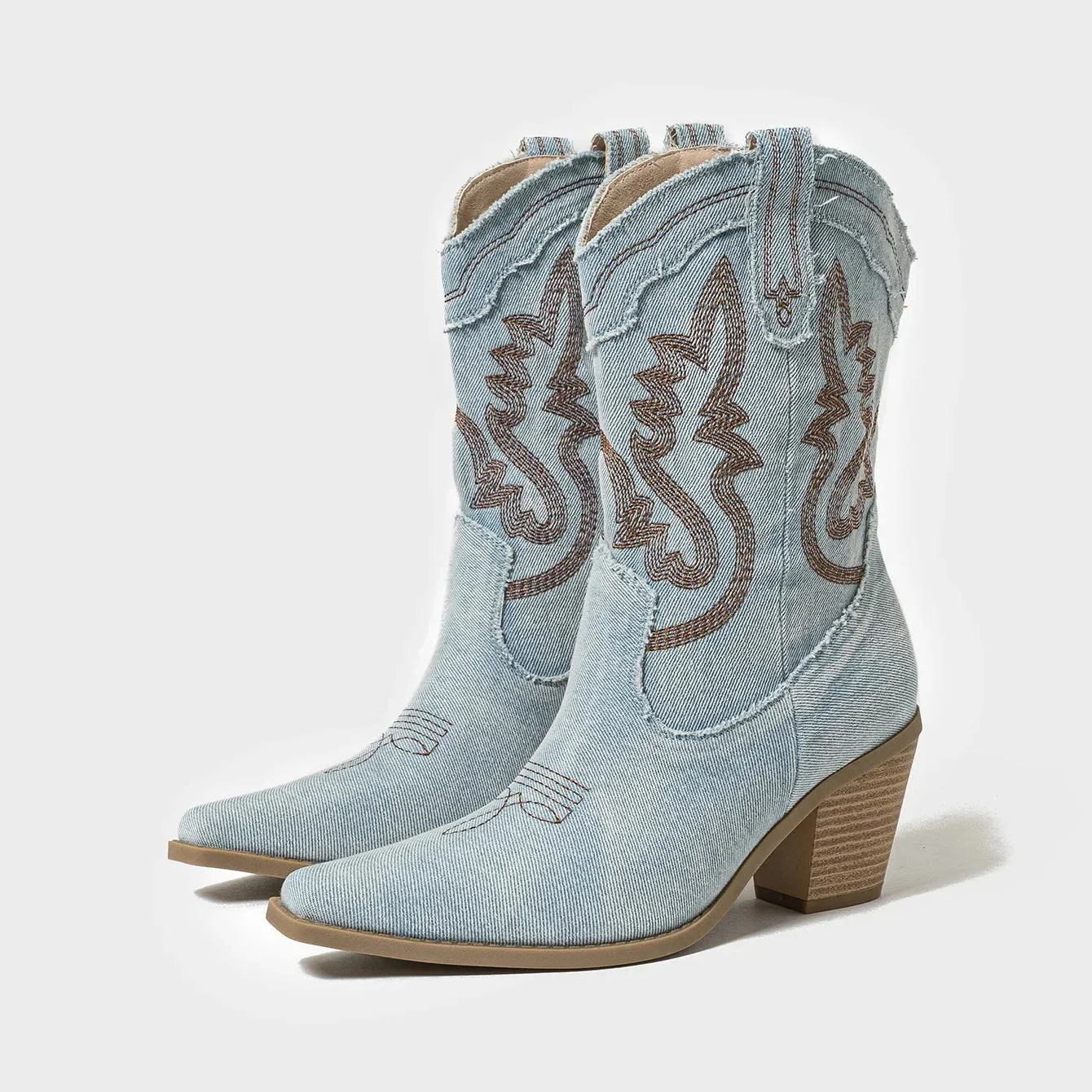 Embroidered Denim Cowboy Boots