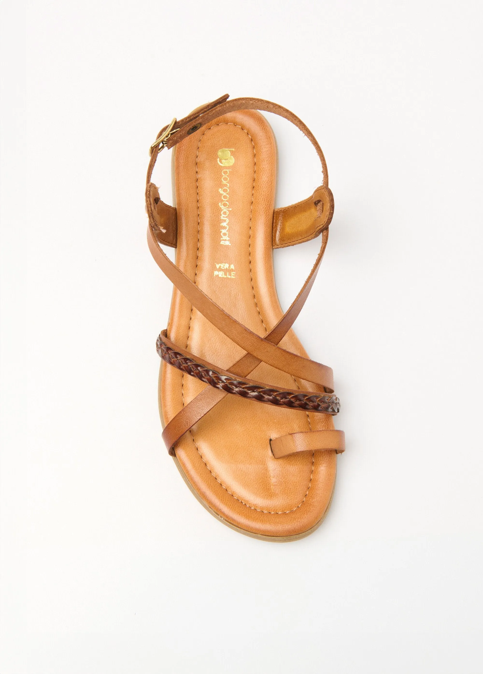 Flat leather sandals with multiple straps