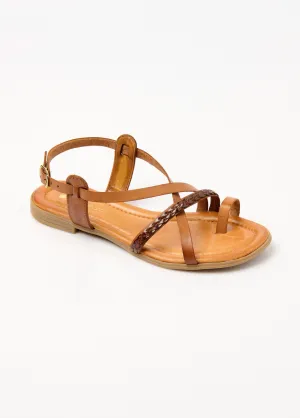 Flat leather sandals with multiple straps