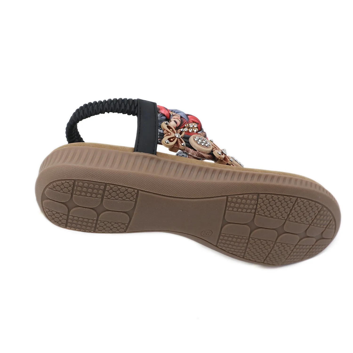 Floral Bead Braided Asymmetrical Sandal - Black