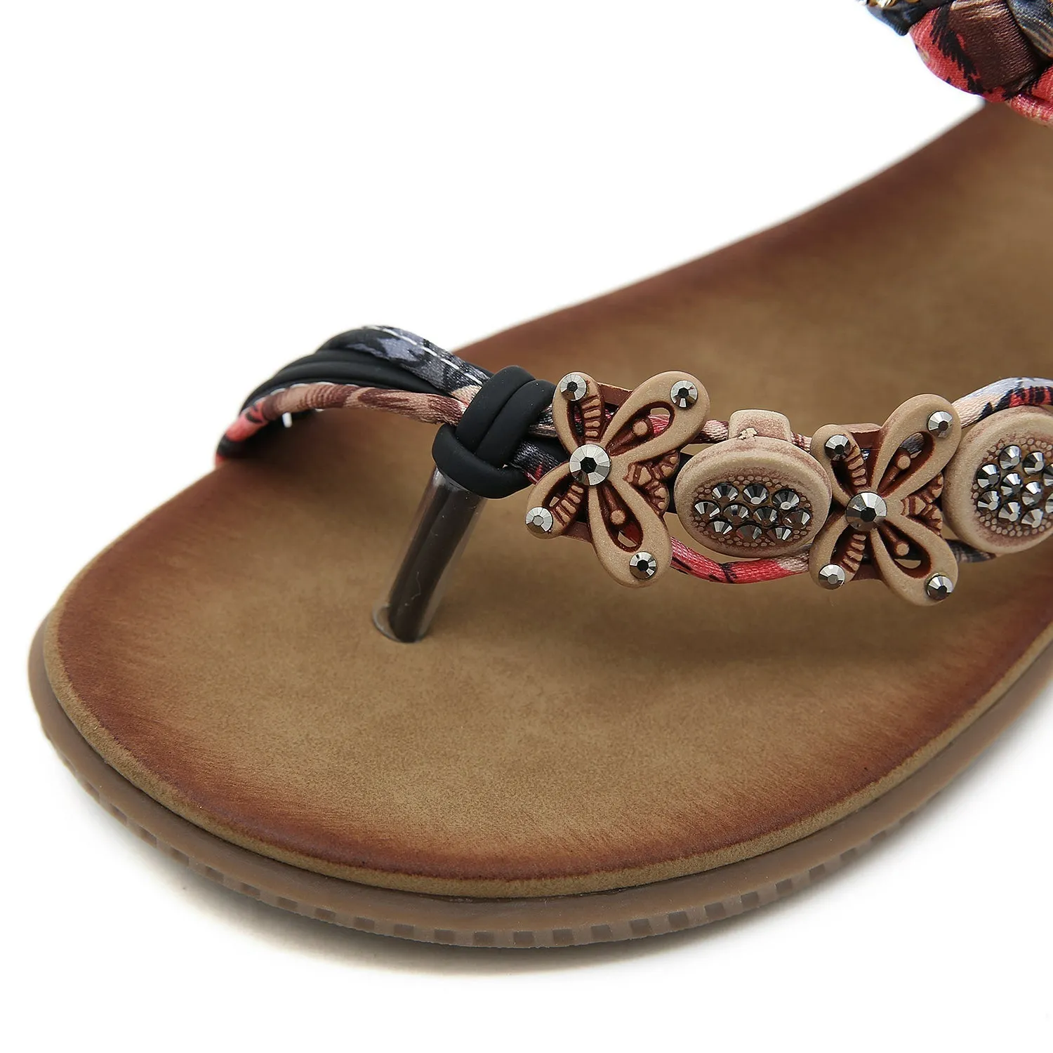 Floral Bead Braided Asymmetrical Sandal - Black