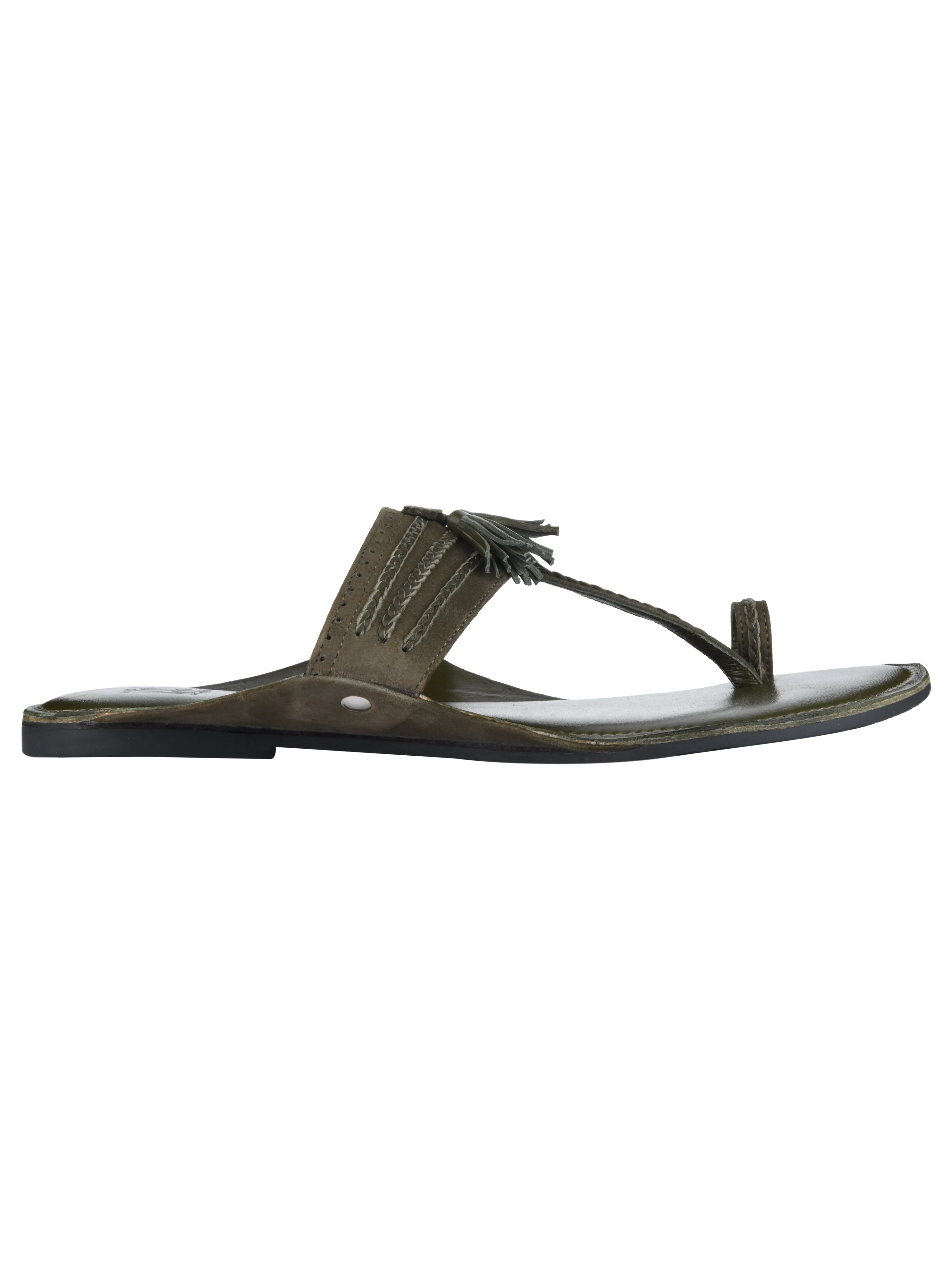 Green Braided Kolhapuri Slippers For Men