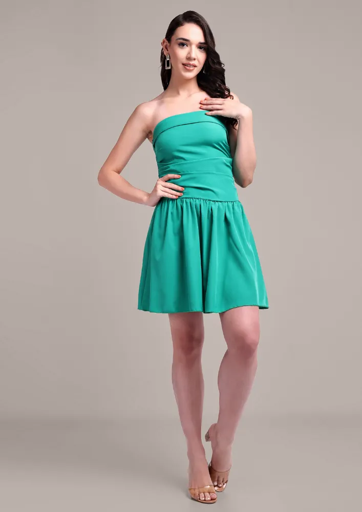 Green Tube Mini Dress With Back Smocking Detail