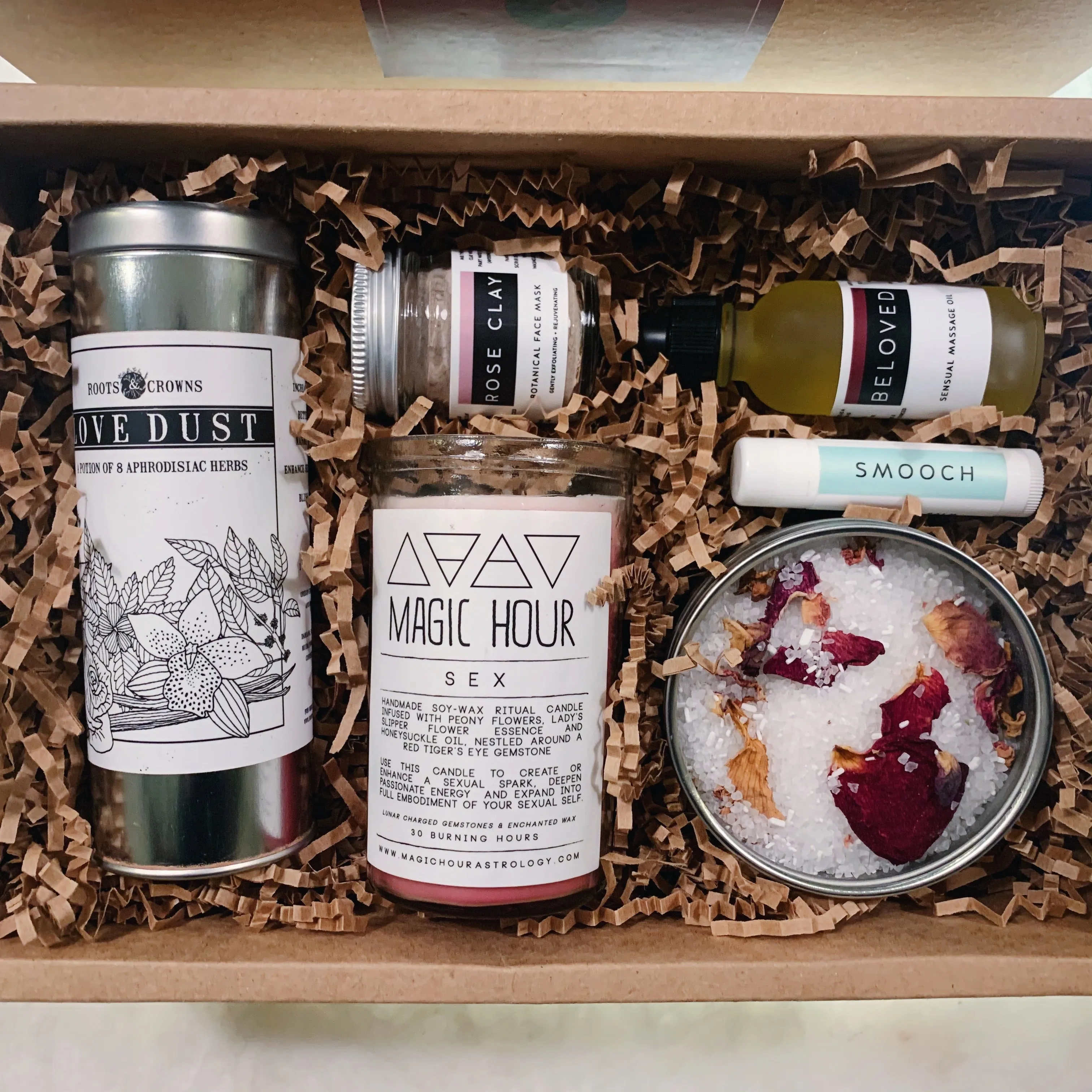 Herbal Love Kit: Bath Salts, Face Masks, Massage Oil, Aphrodisiac Cocoa, & Candle for a Sensual Beautiful Love Date!