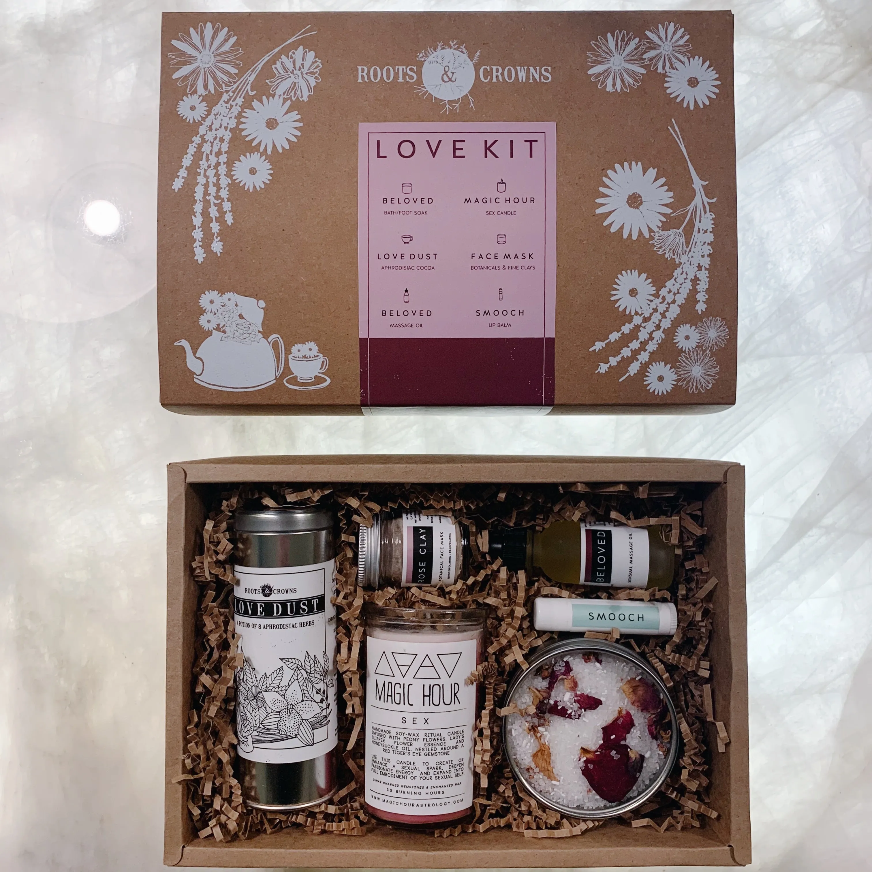 Herbal Love Kit: Bath Salts, Face Masks, Massage Oil, Aphrodisiac Cocoa, & Candle for a Sensual Beautiful Love Date!