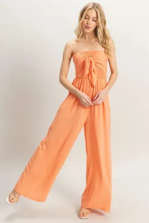 HYFVE Strapless Tie Front Smocked Jumpsuit