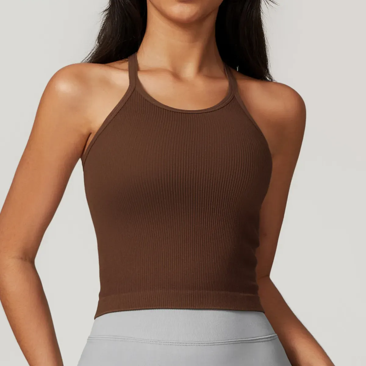 Jill Sleeveless Ribbed High Neck Fitted Crop Top