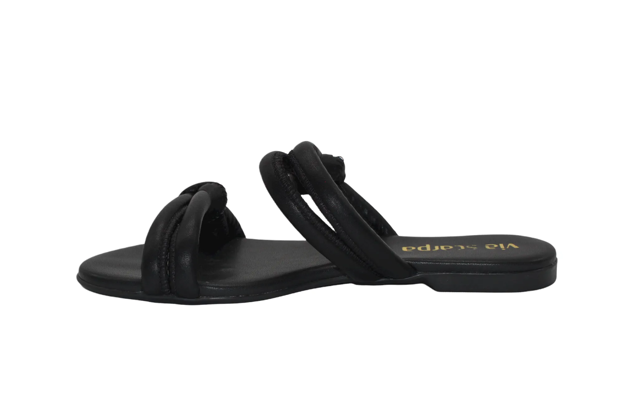 Knot Detail Slip On Black Flat Sandals