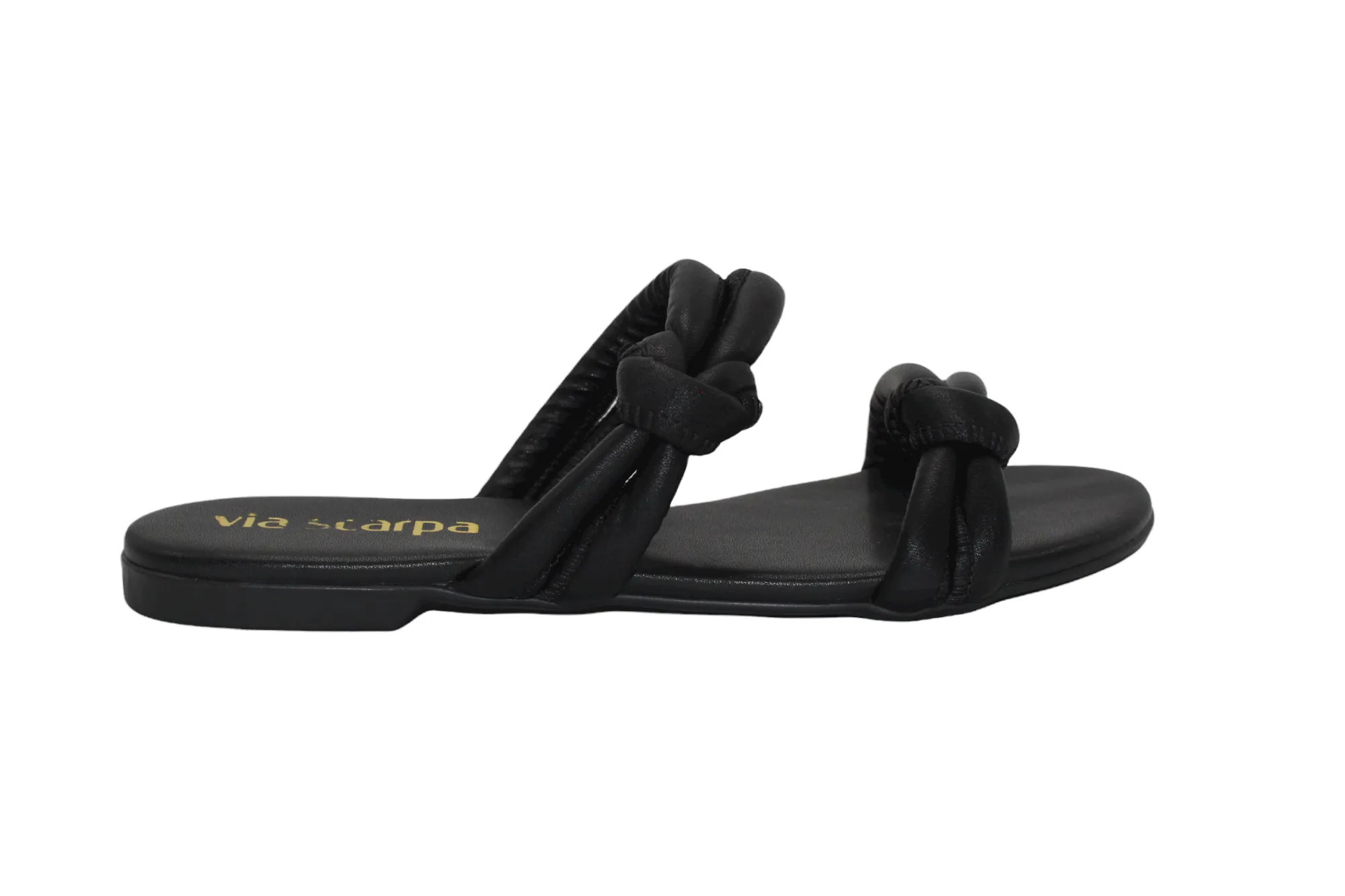 Knot Detail Slip On Black Flat Sandals