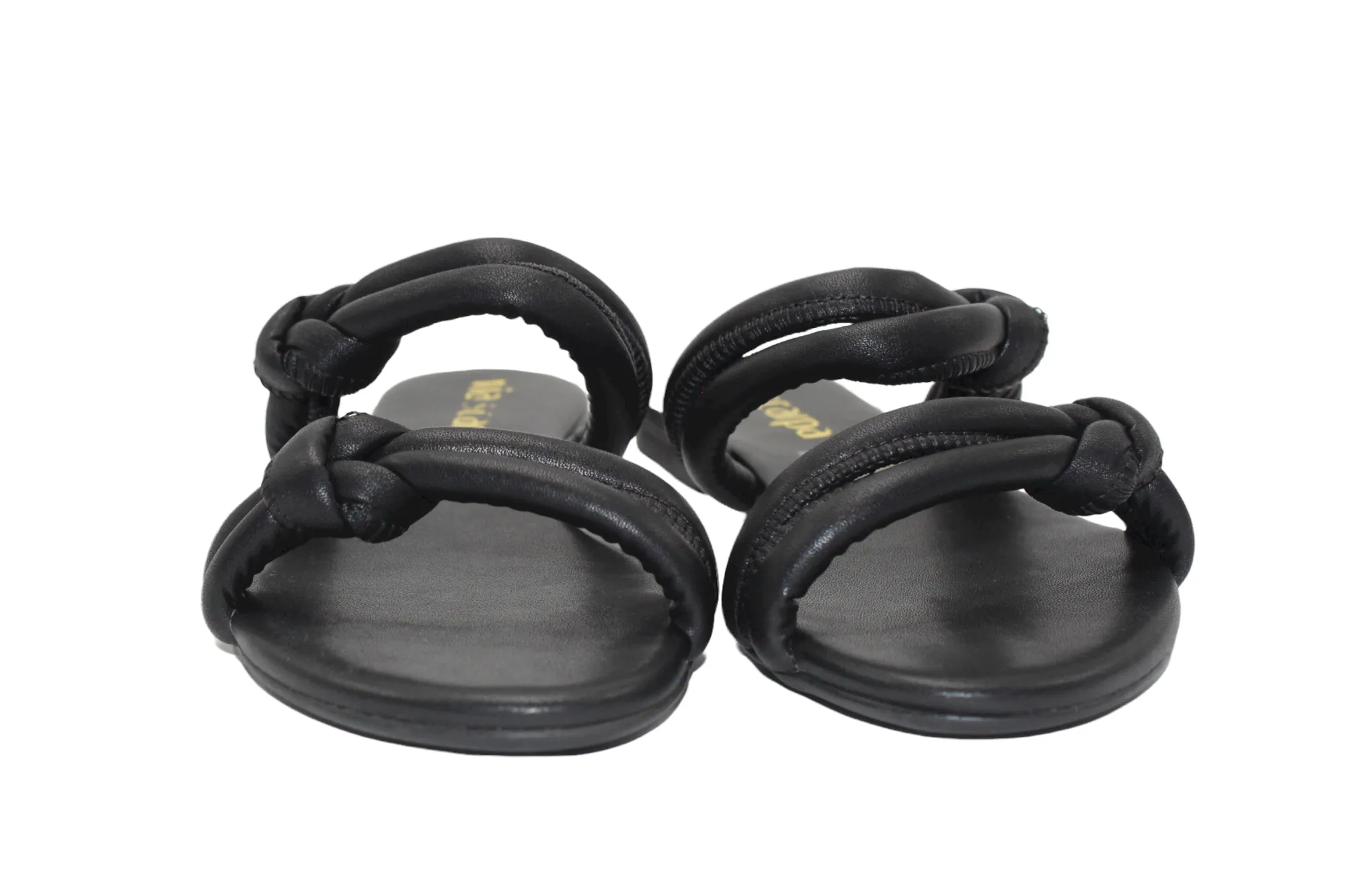 Knot Detail Slip On Black Flat Sandals