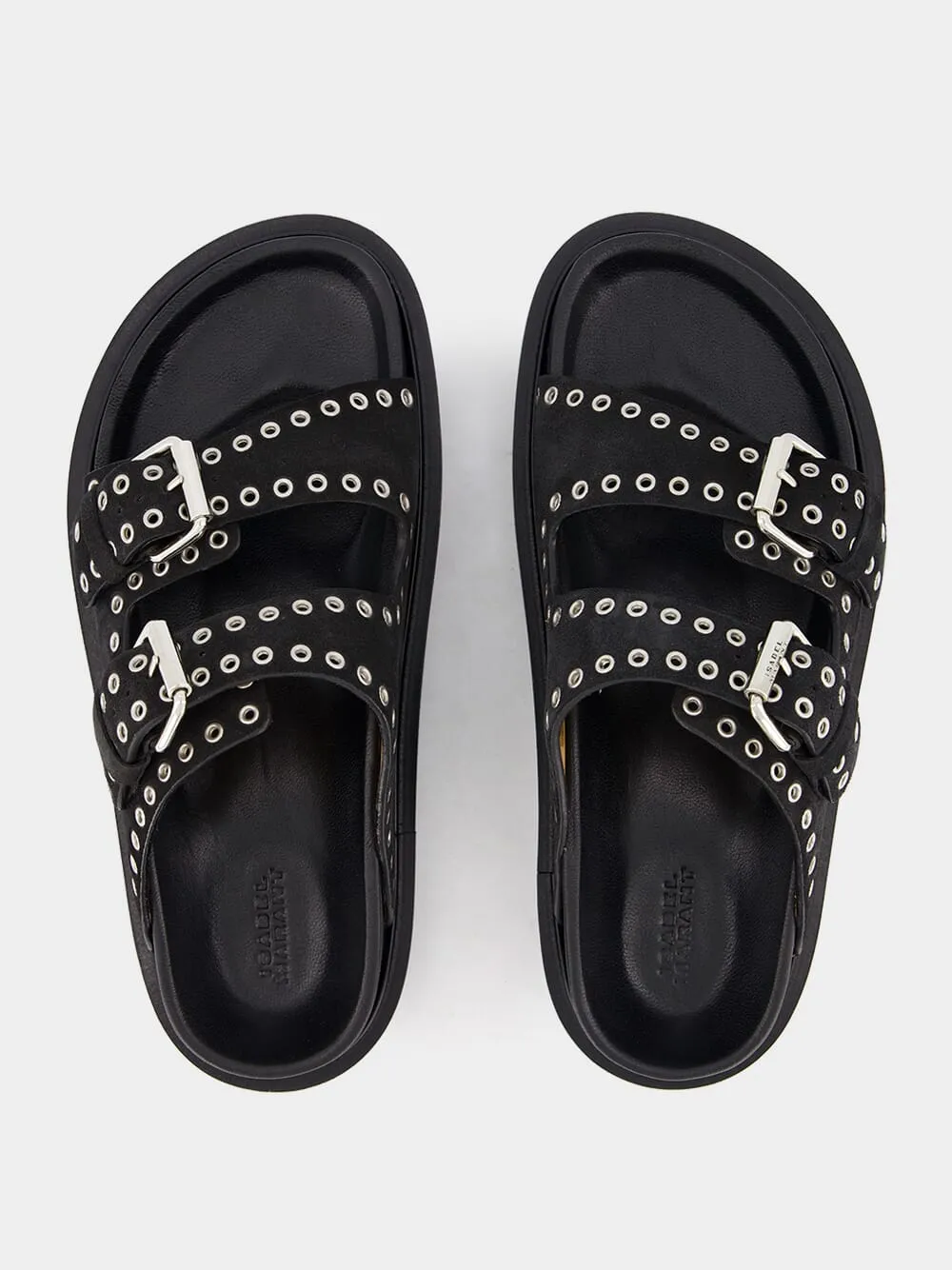Lennyo Eyelet-Embellished Black Sandals