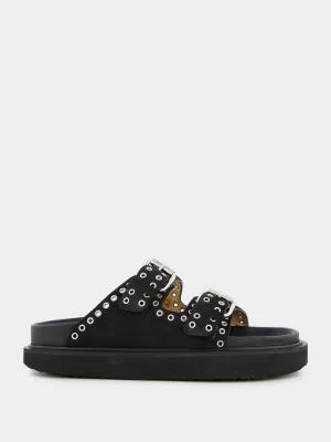 Lennyo Eyelet-Embellished Black Sandals