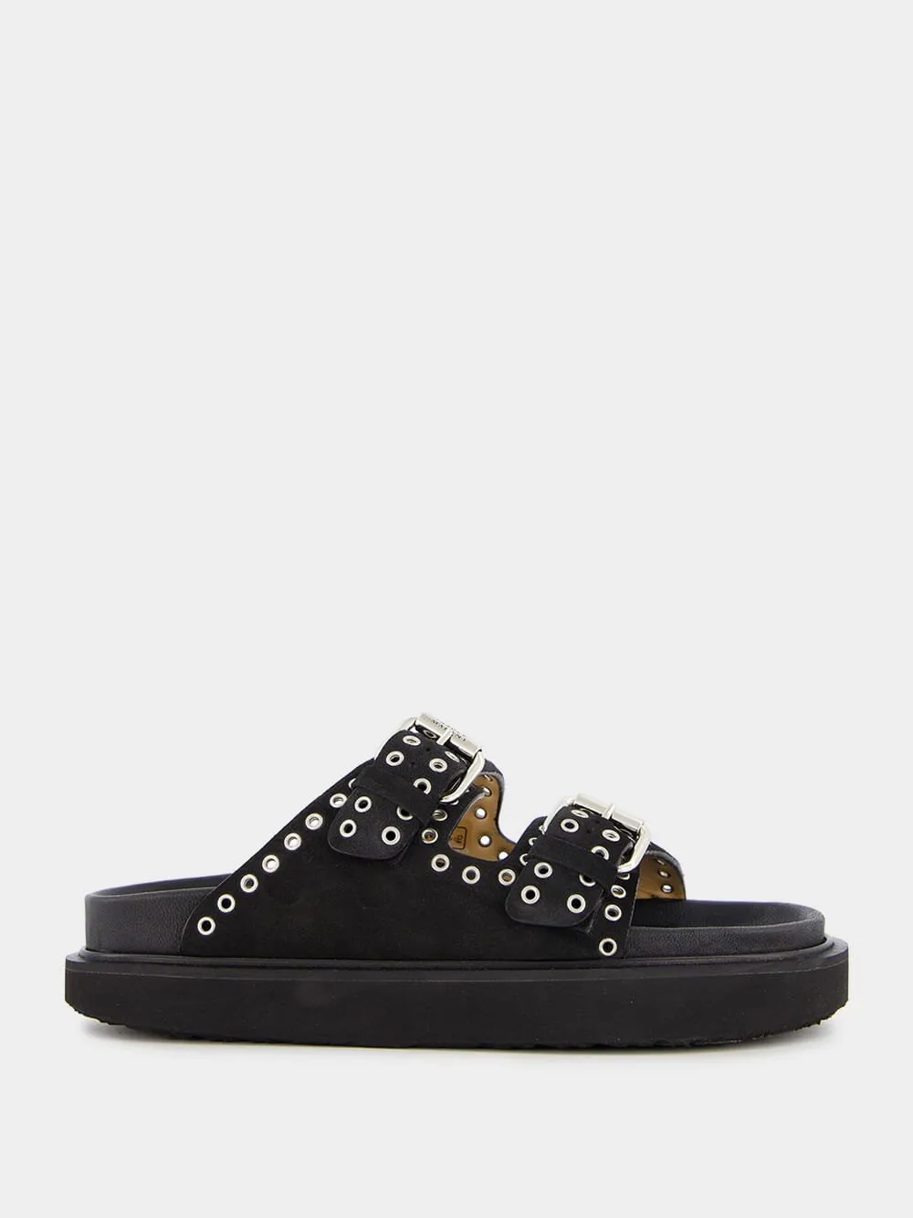 Lennyo Eyelet-Embellished Black Sandals