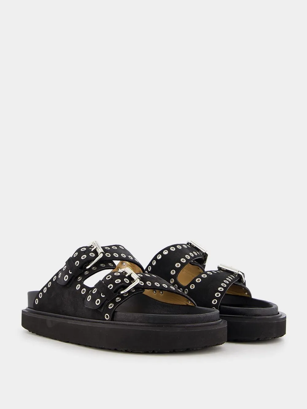 Lennyo Eyelet-Embellished Black Sandals