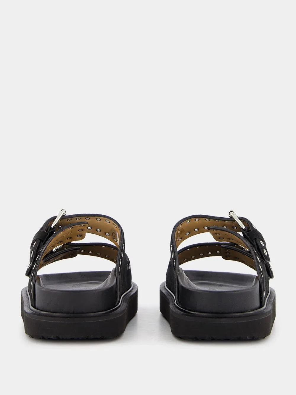 Lennyo Eyelet-Embellished Black Sandals