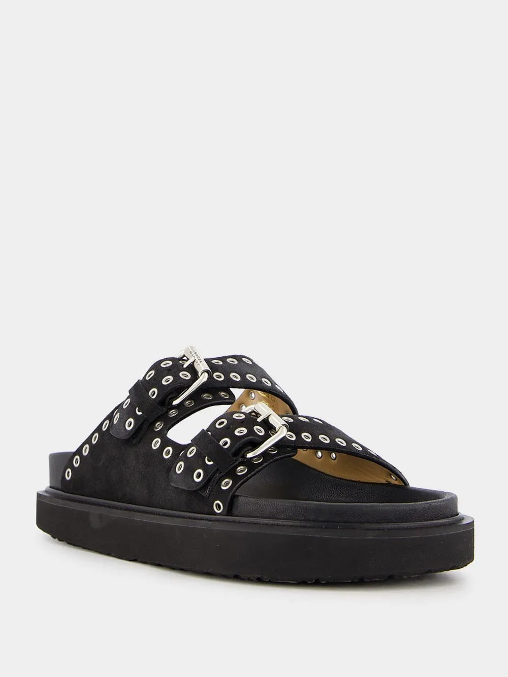 Lennyo Eyelet-Embellished Black Sandals