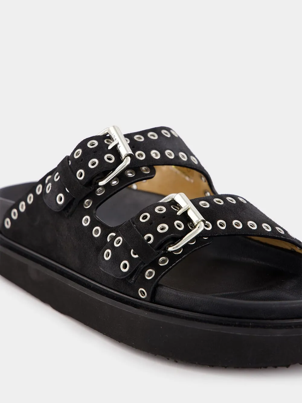 Lennyo Eyelet-Embellished Black Sandals