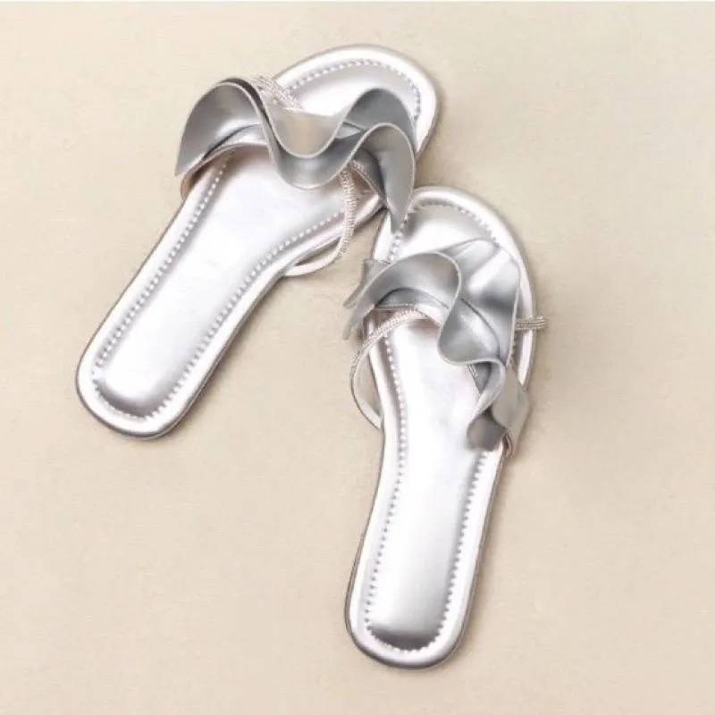 Luxury Metallic Ruffle Flat Sandals