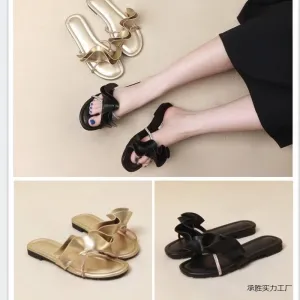 Luxury Metallic Ruffle Flat Sandals