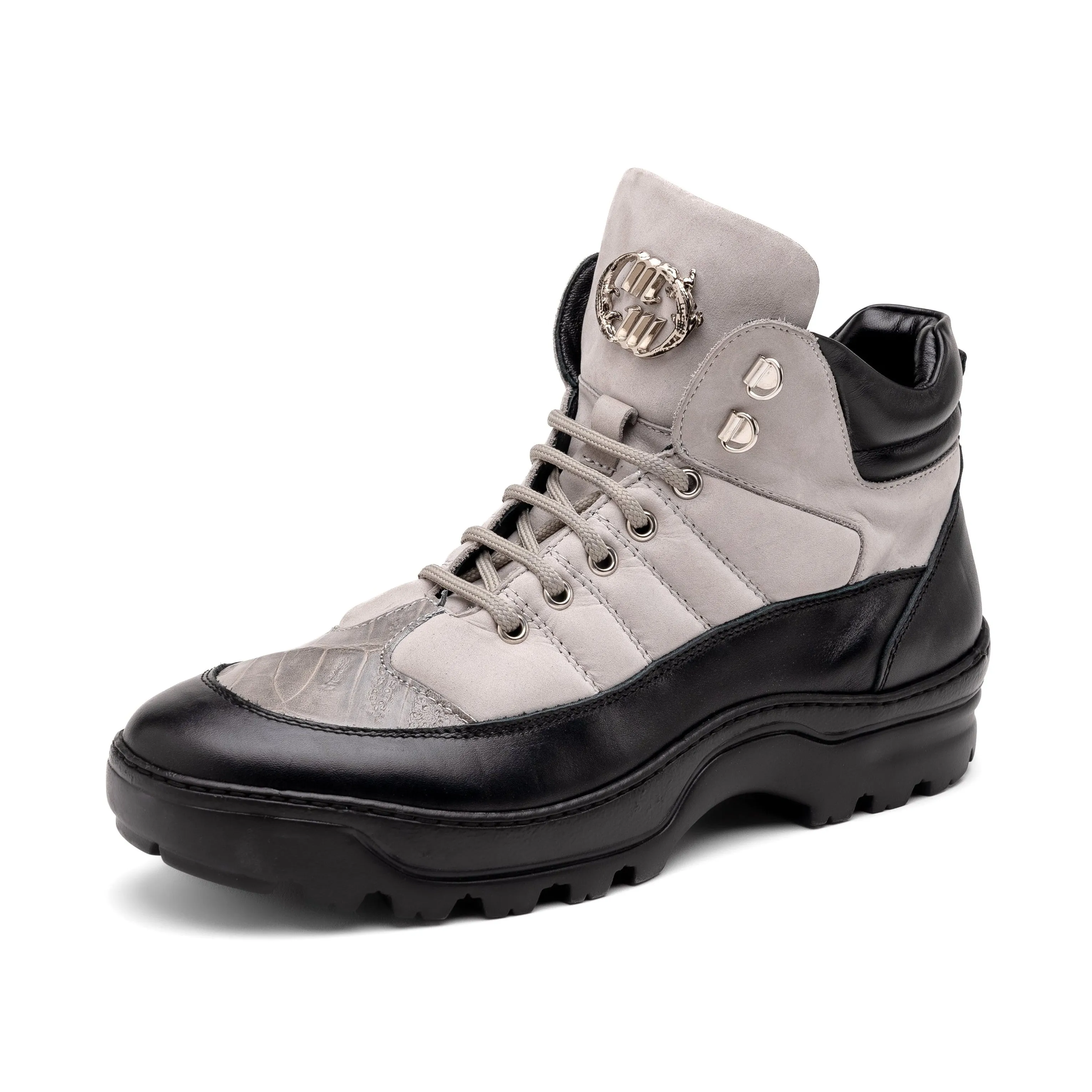 Mauri Polaris in Black / Light Grey Mens Exotic Crocodile / Suede / Nappa Leather Boots