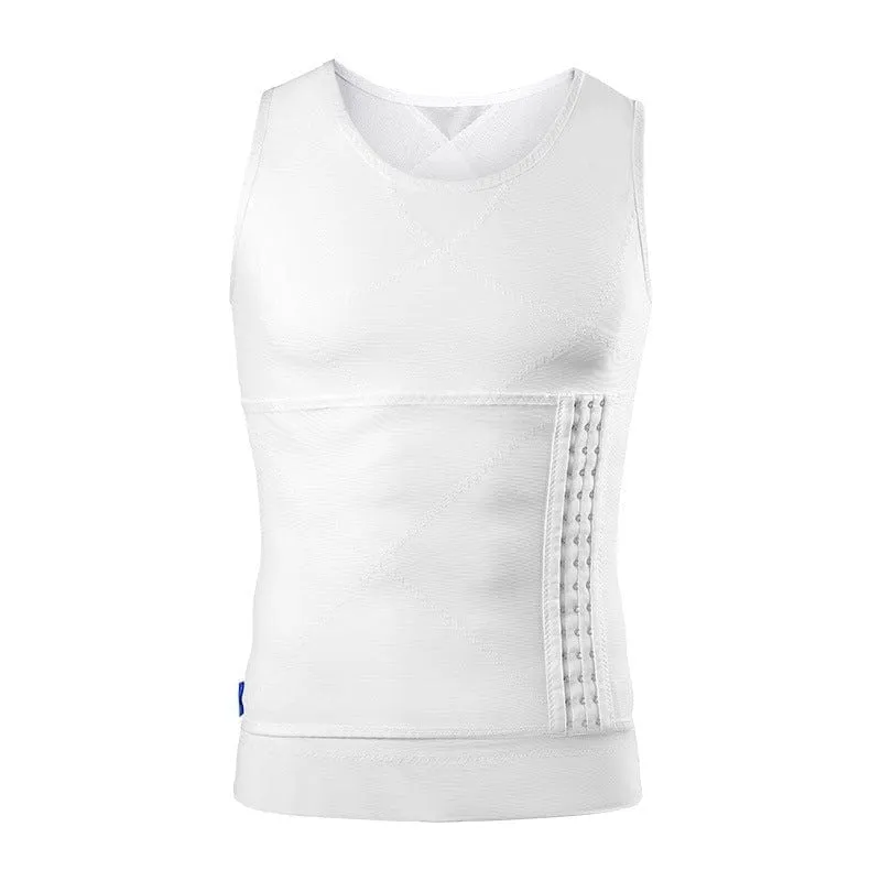 Men Slimming Compression Body Shaper Corset Vest With Side Hooks Waist Trainer