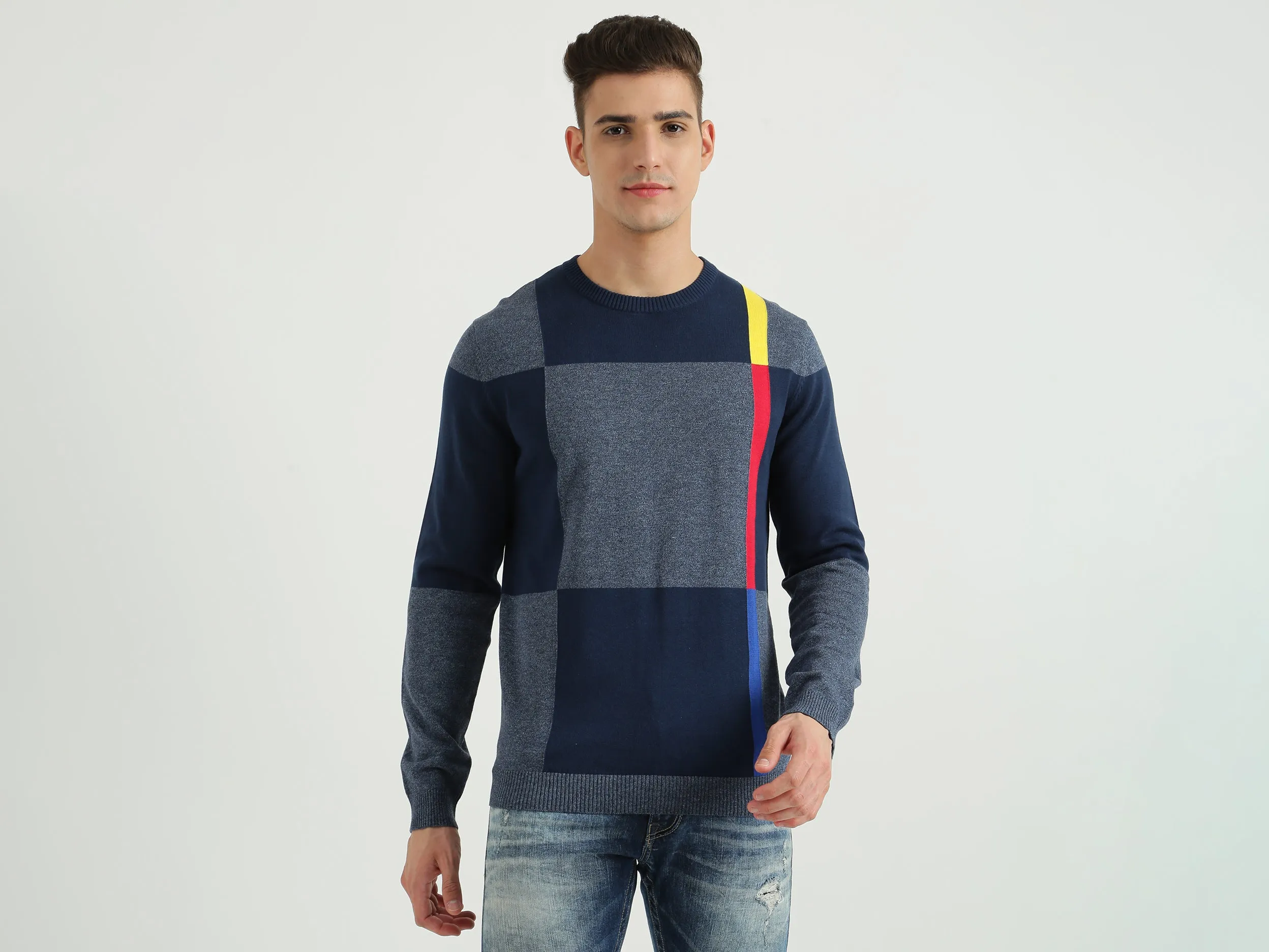 Mens Long Sleeve Check Sweater