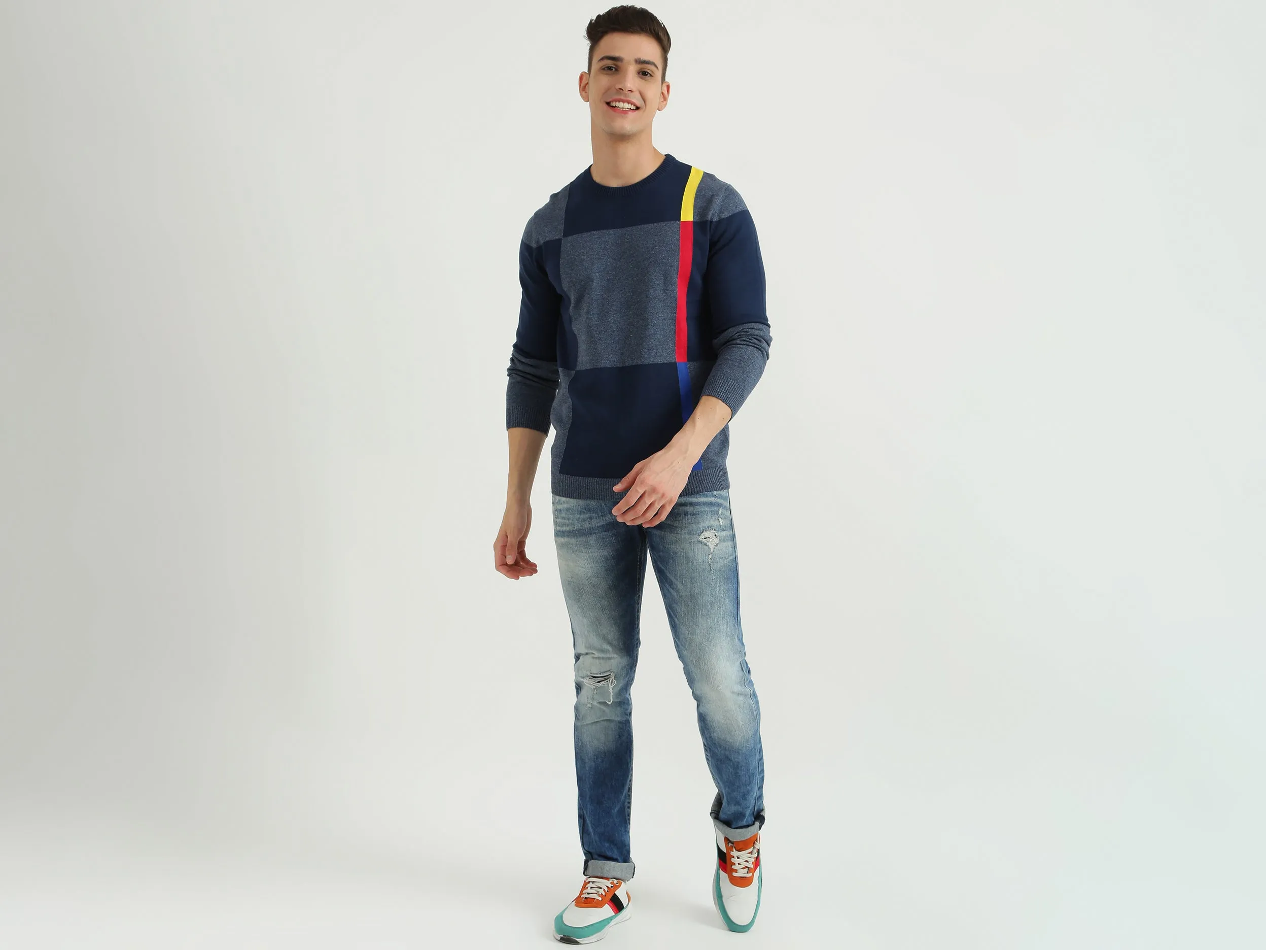 Mens Long Sleeve Check Sweater