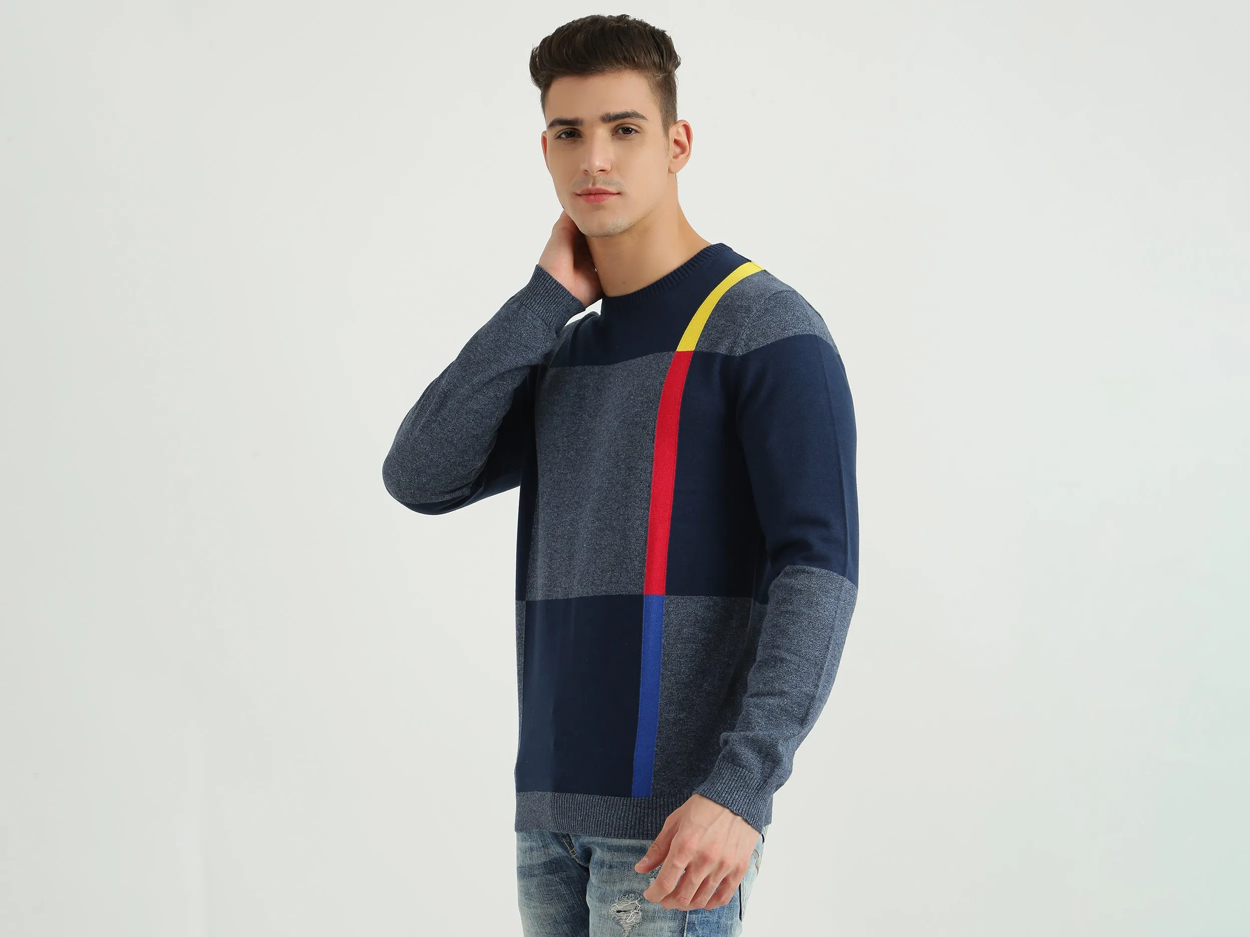 Mens Long Sleeve Check Sweater