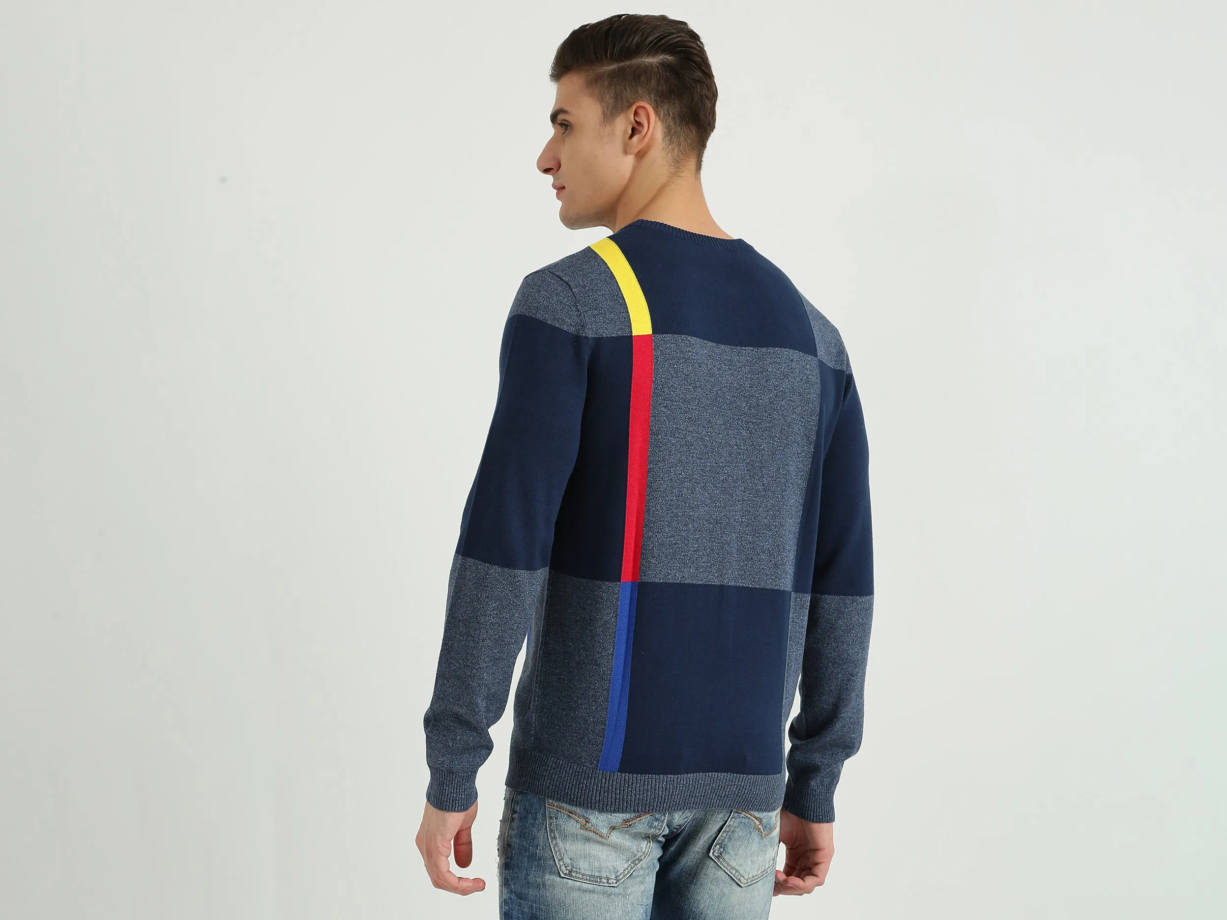 Mens Long Sleeve Check Sweater