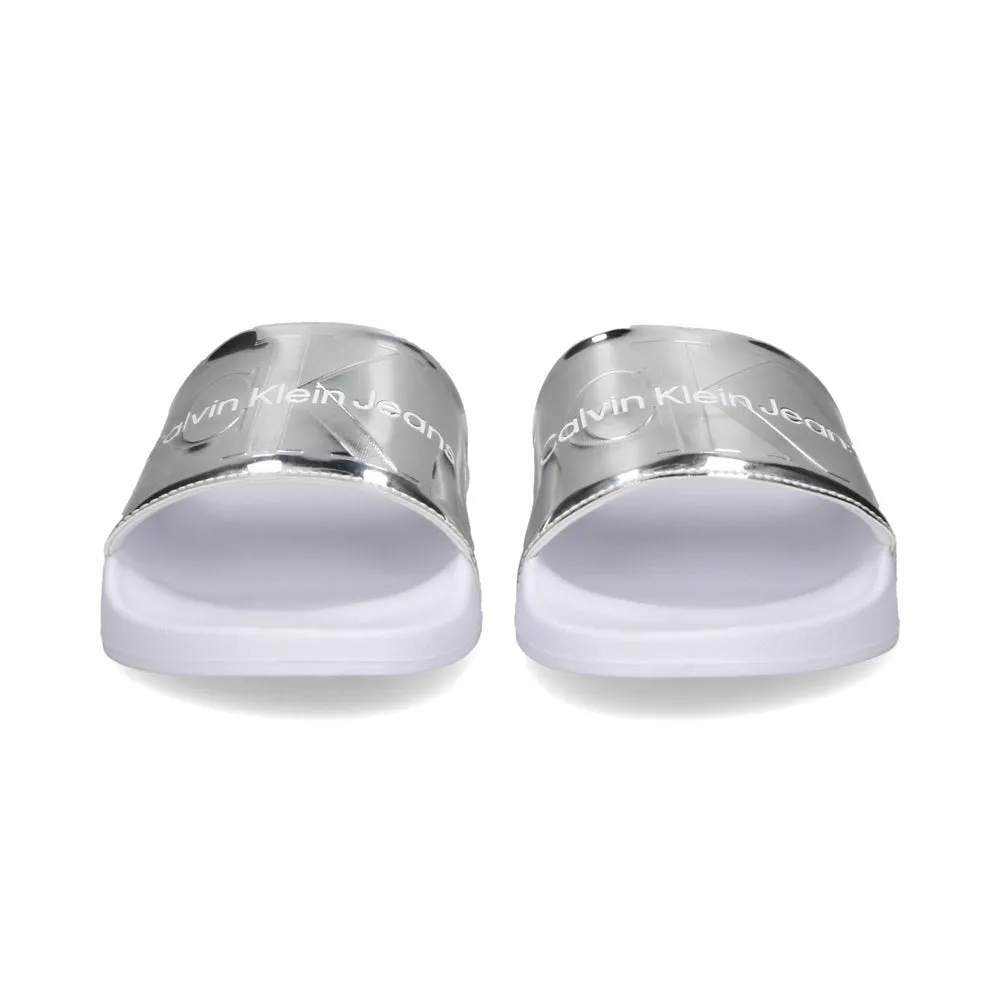 Metallic Monologo Slides - Silver