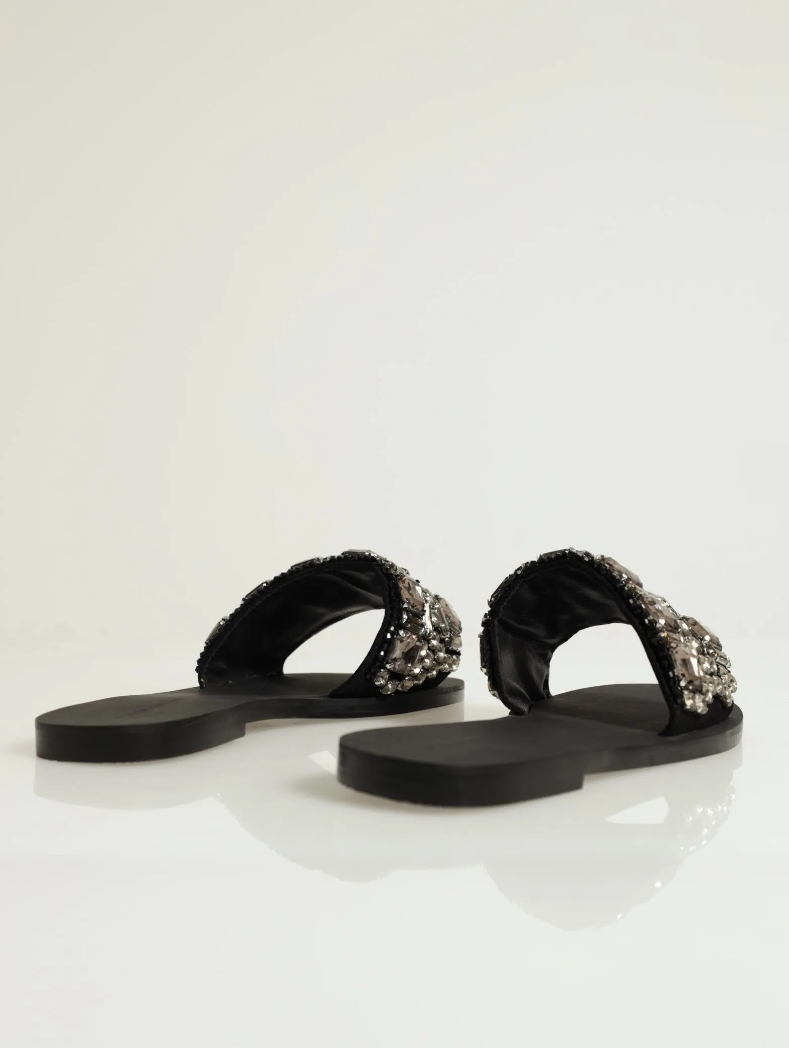 Mila Multi Jeweled Flat Sandal - Black
