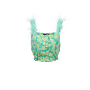 Mint Feather Trimmed Jacquard Top