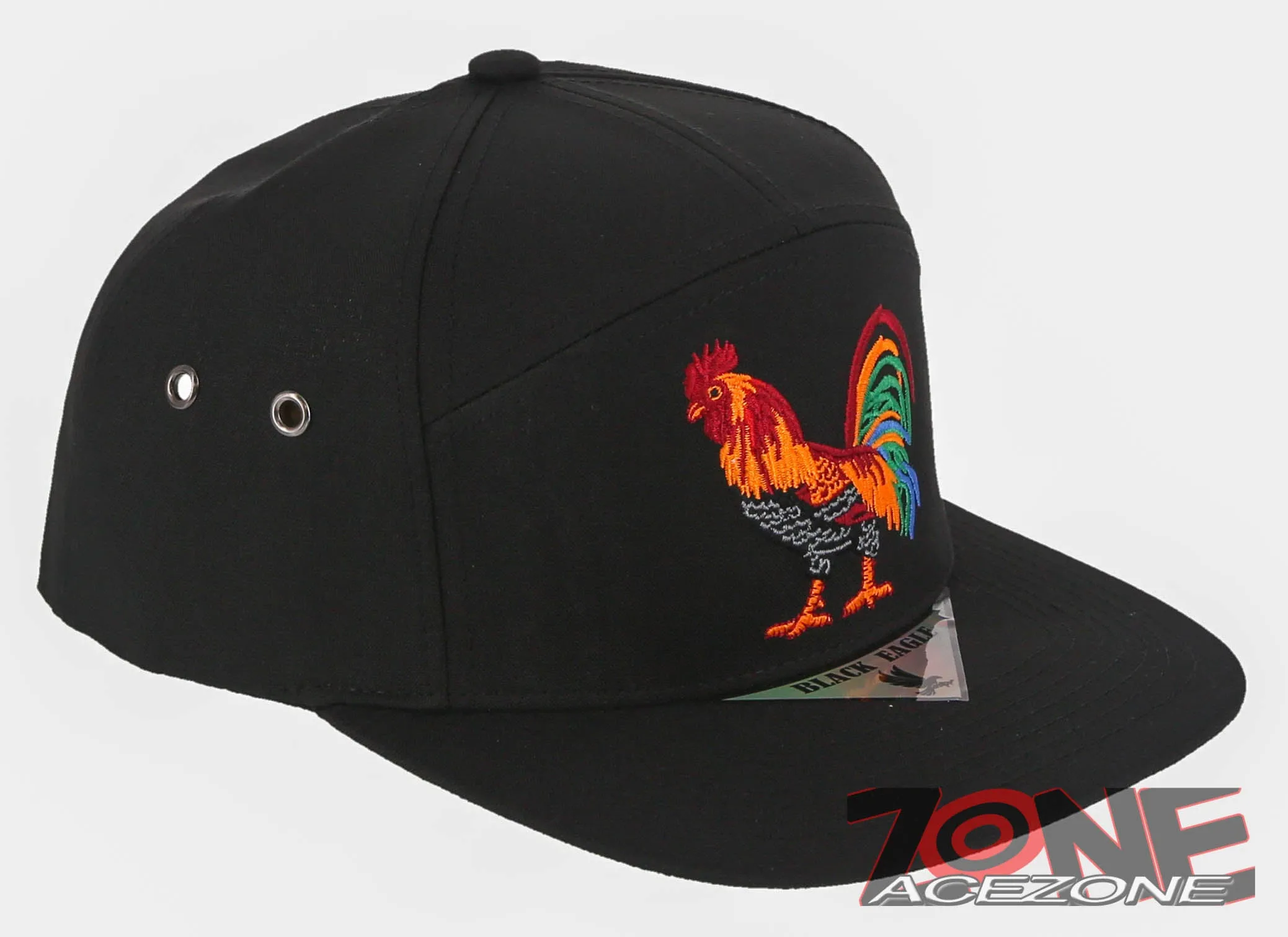 NEW! COCK ROOSTER FIGHT FLAT BILL 7 PANEL SNAPBACK BASEBALL CAP HAT BLACK