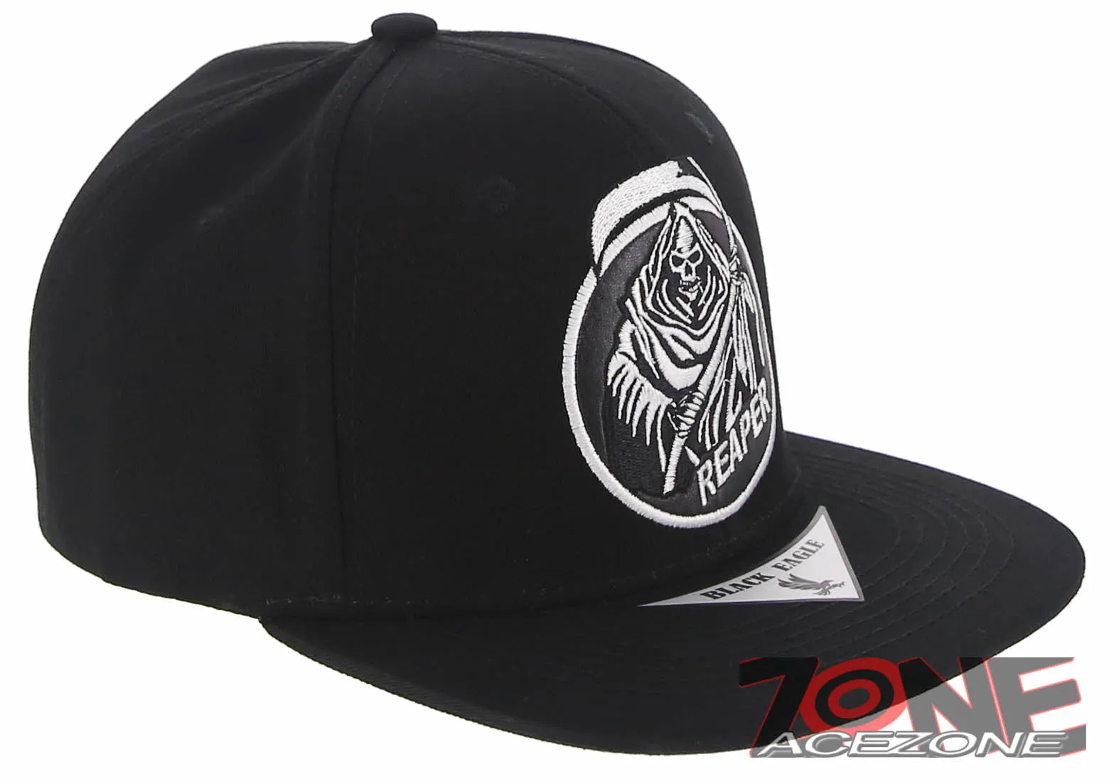 NEW! GRIM REAPER DEATH SKULL FLAT BILL SNAPBACK BASEBALL CAP HAT BLACK