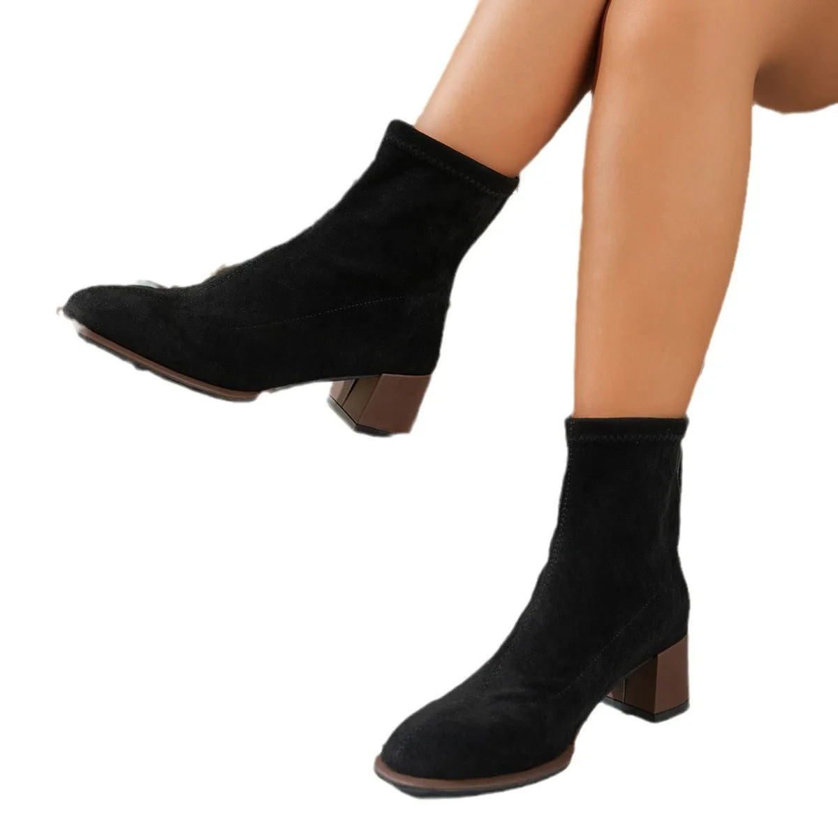 New Plus Size Autumn Round Head Chunky Heel Solid Color Women's Martin Boots