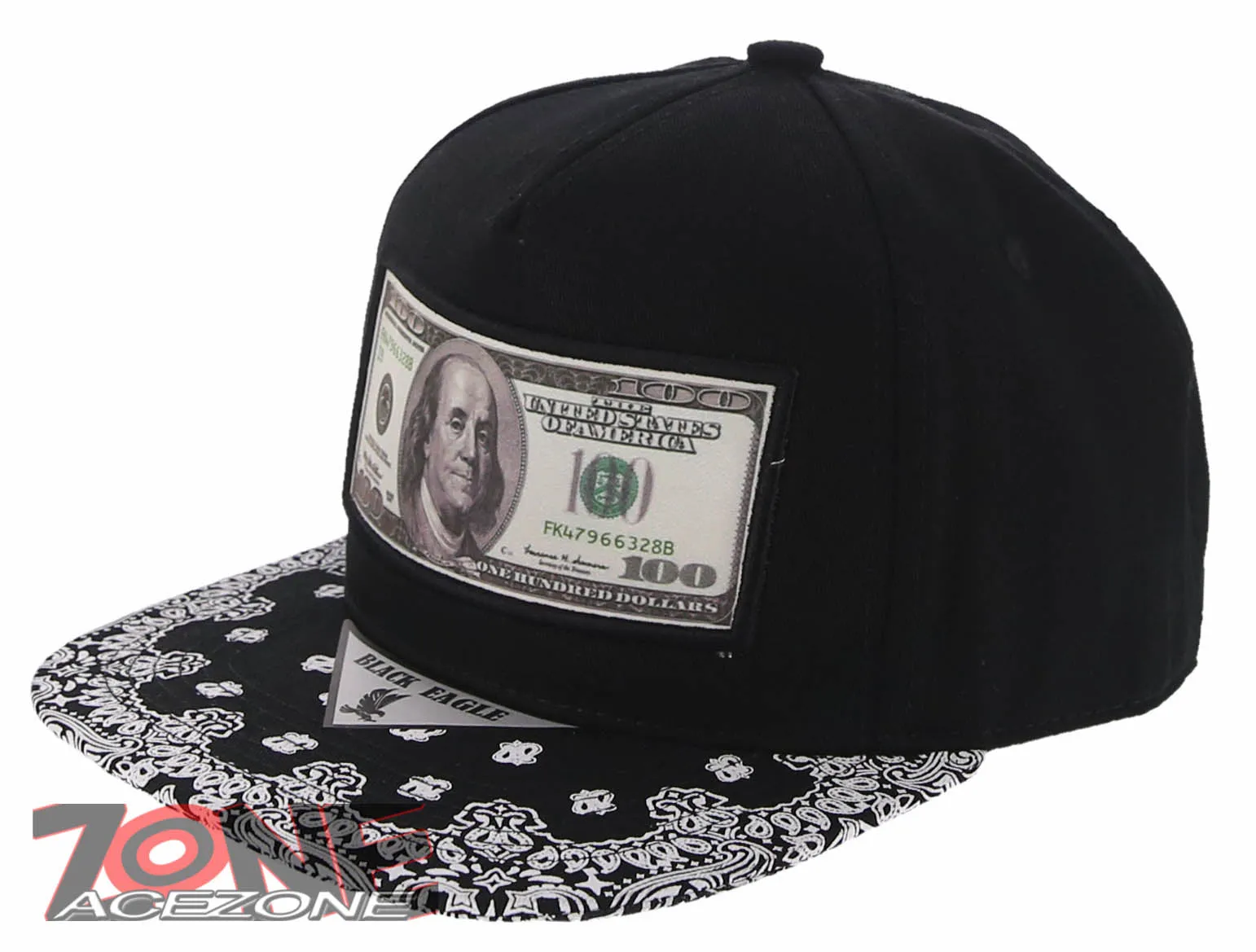 NEW! US DOLLAR BILL FLAT BILL BANDANA SNAPBACK BASEBALL CAP HAT BLACK