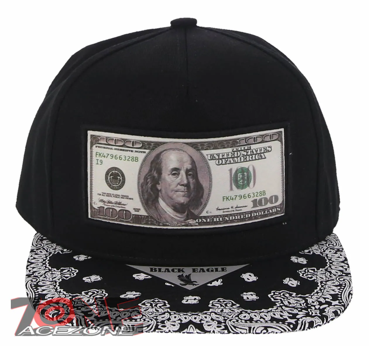 NEW! US DOLLAR BILL FLAT BILL BANDANA SNAPBACK BASEBALL CAP HAT BLACK