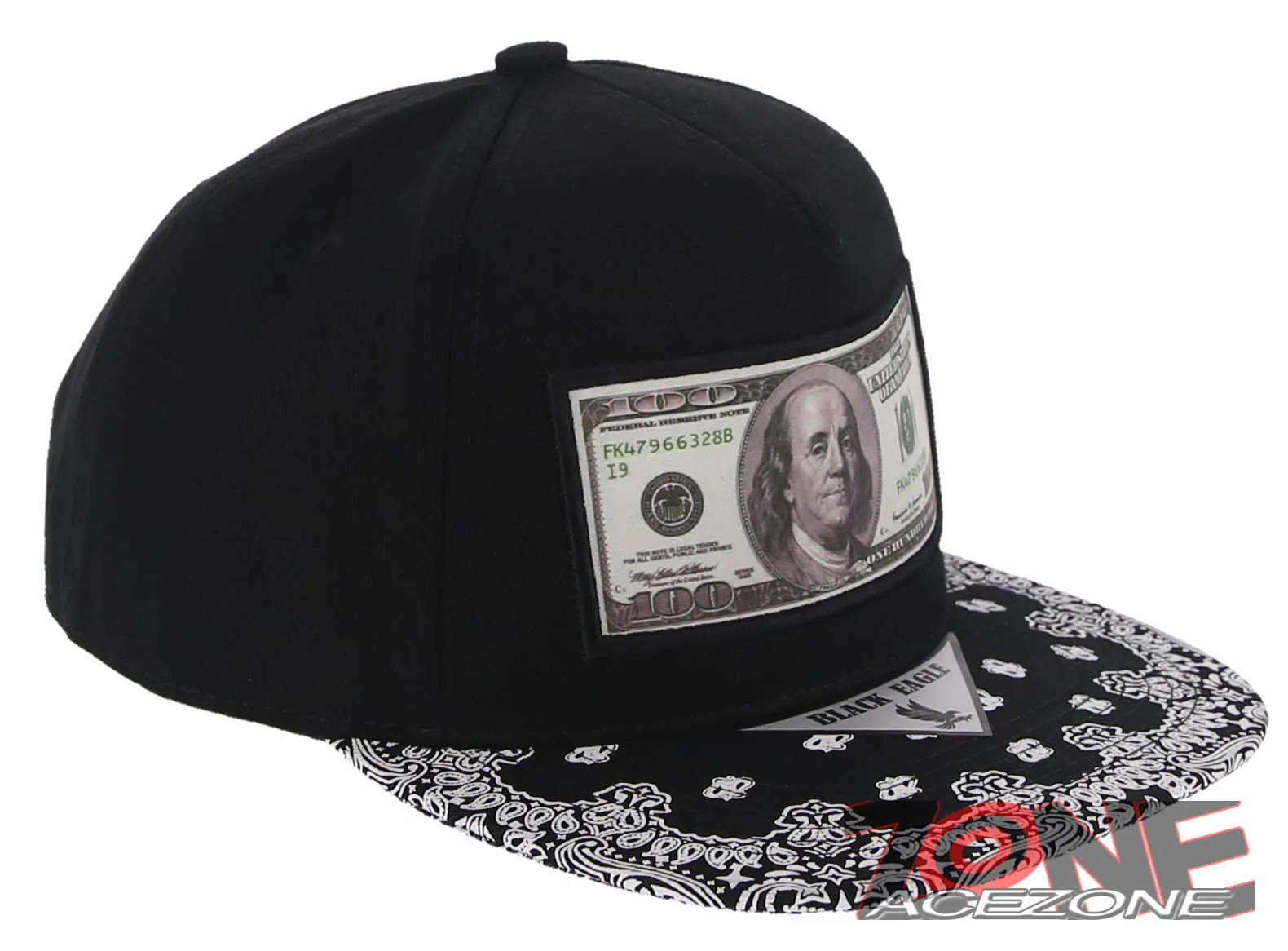 NEW! US DOLLAR BILL FLAT BILL BANDANA SNAPBACK BASEBALL CAP HAT BLACK