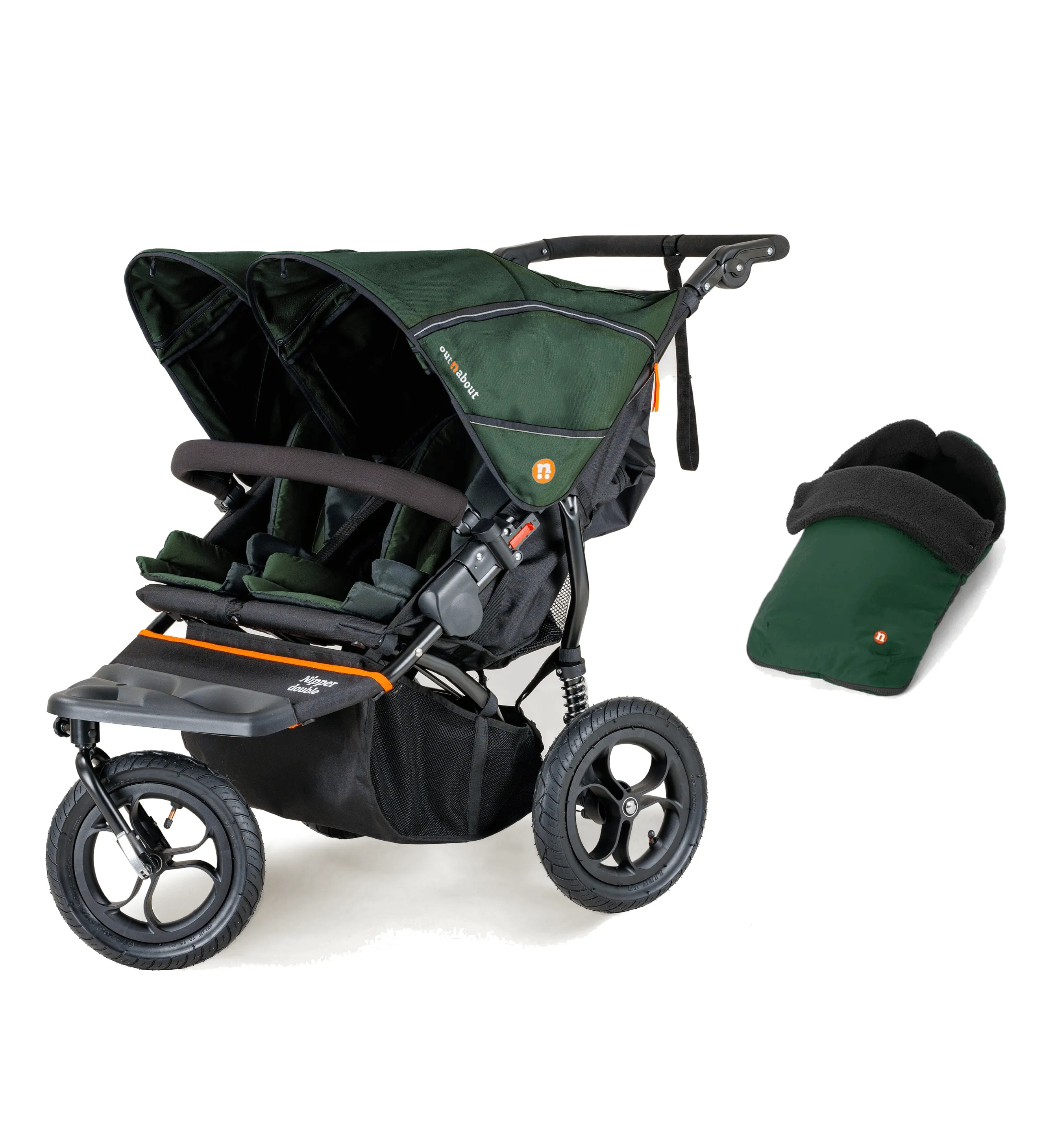 Out n About Nipper V5 Double Pushchair with Footmuff - Sycamore Green