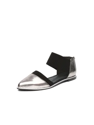 Pointed Leather Ankle-Strap Flat - Silver