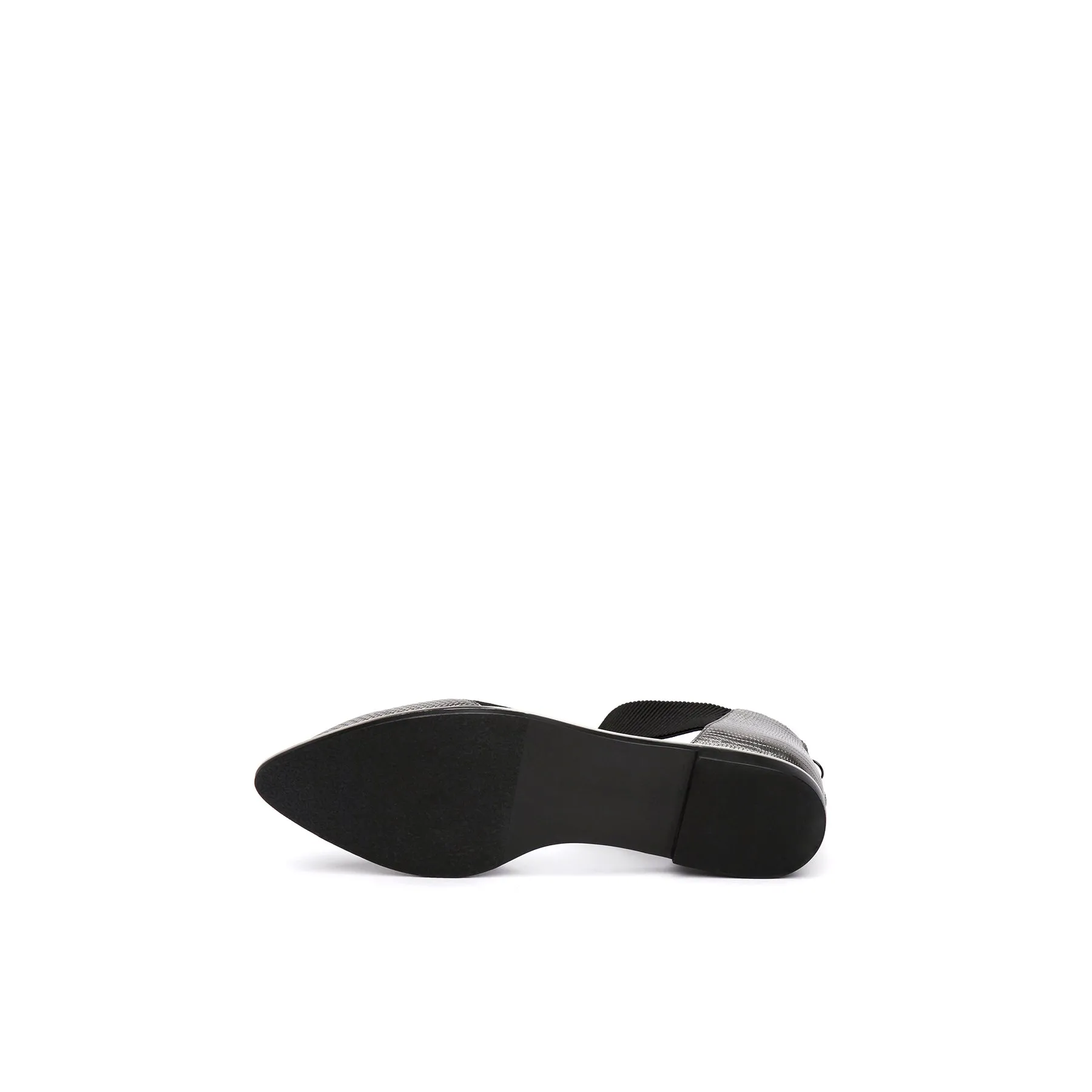 Pointed Leather Ankle-Strap Flat - Silver