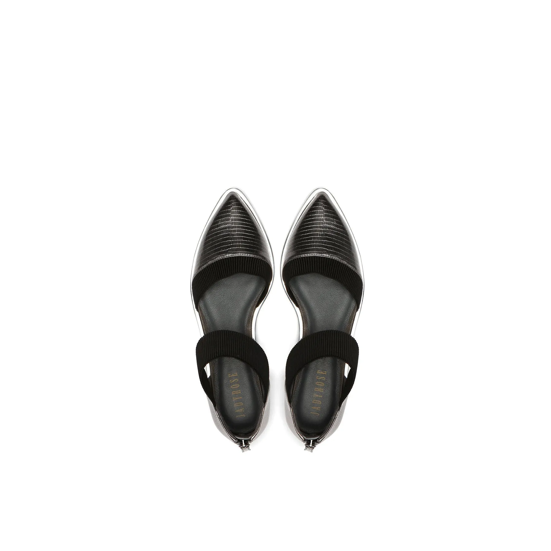 Pointed Leather Ankle-Strap Flat - Silver